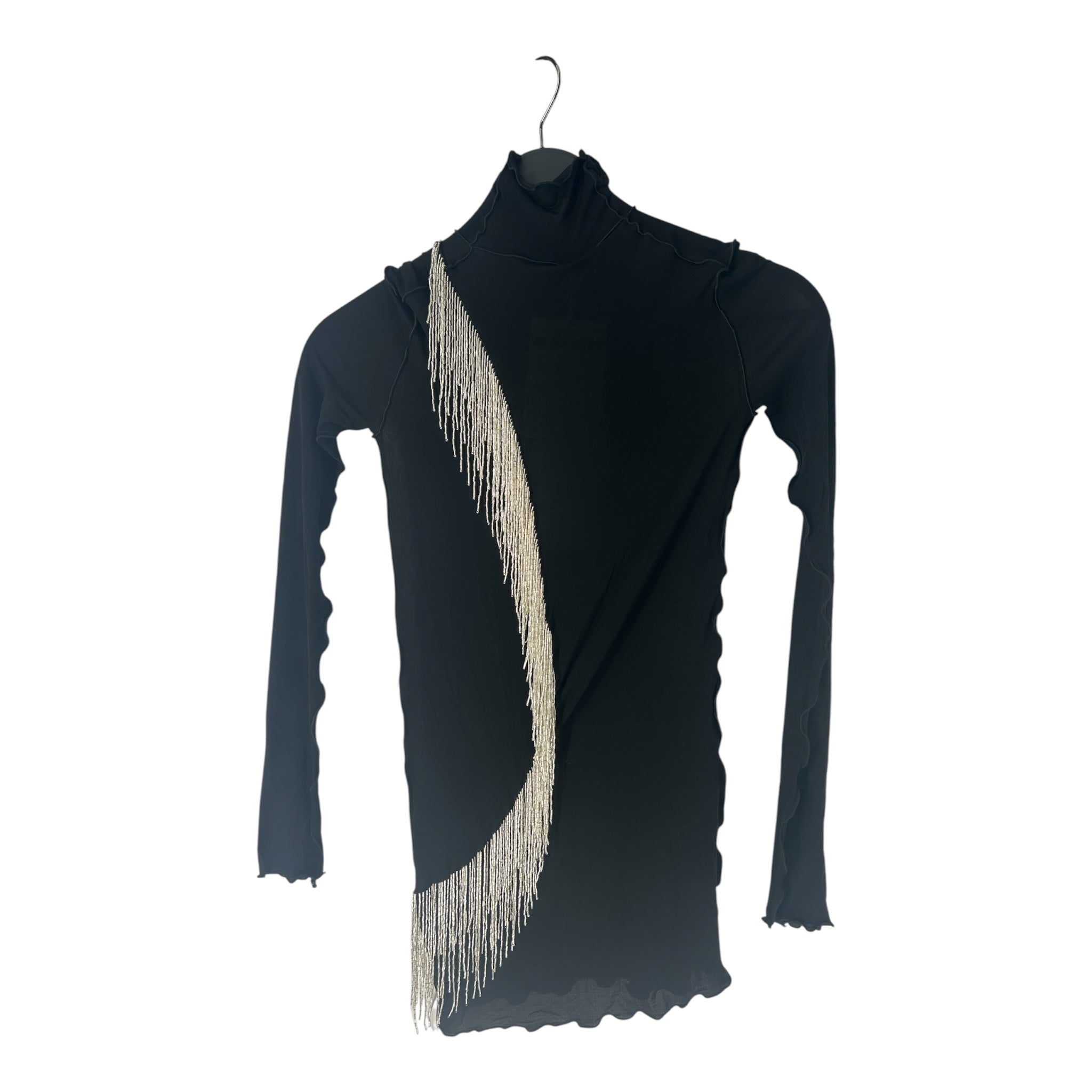 JIL SANDER/LS Blouse/L/Iridescent/Polyester/BLK/SQUENCE FRINGE RUFFLED CLLR/SL view 2
