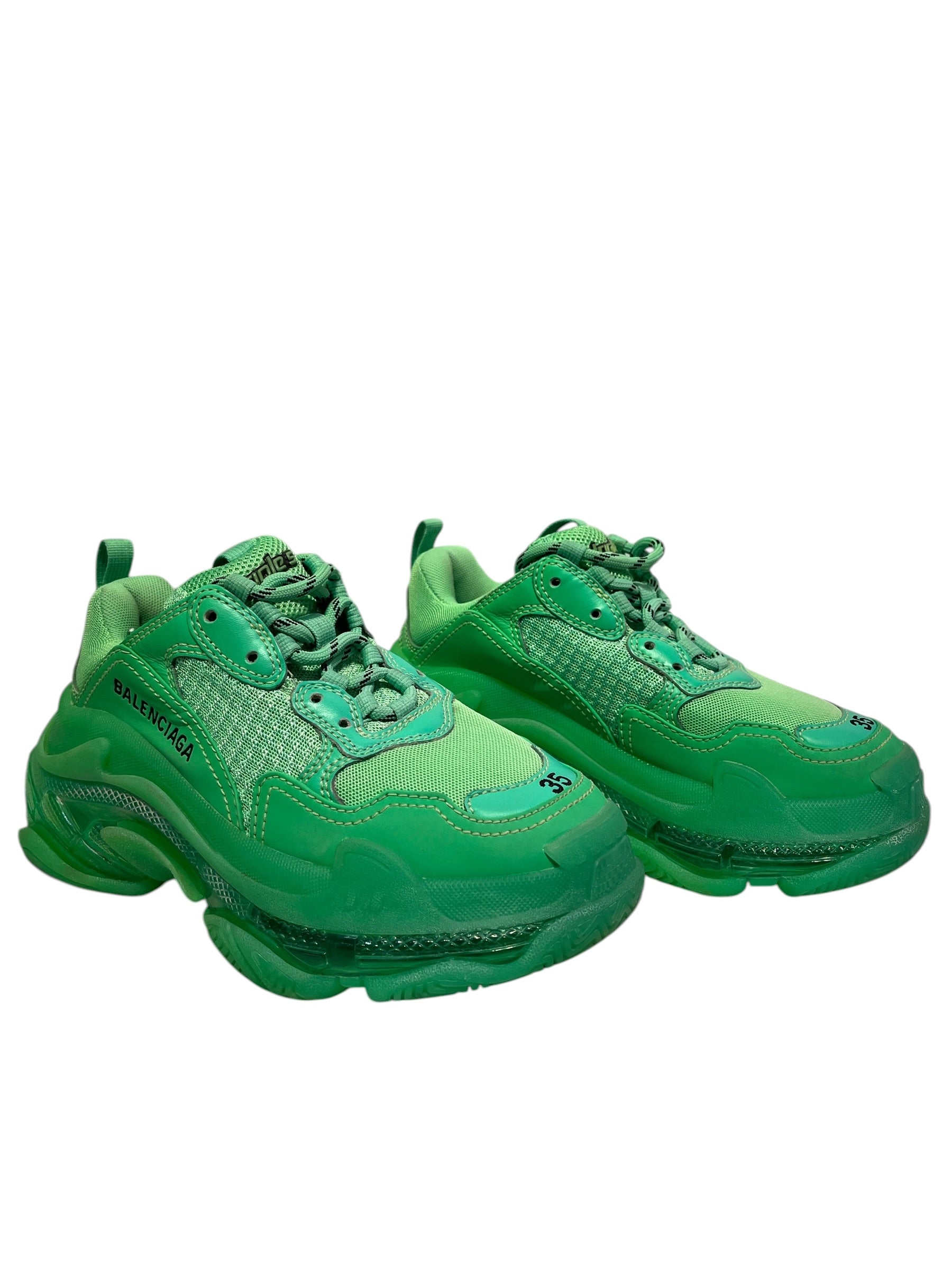 BALENCIAGA/Low-Sneakers/EU 35/Cotton/GRN/NEON TRIPLE S view 1