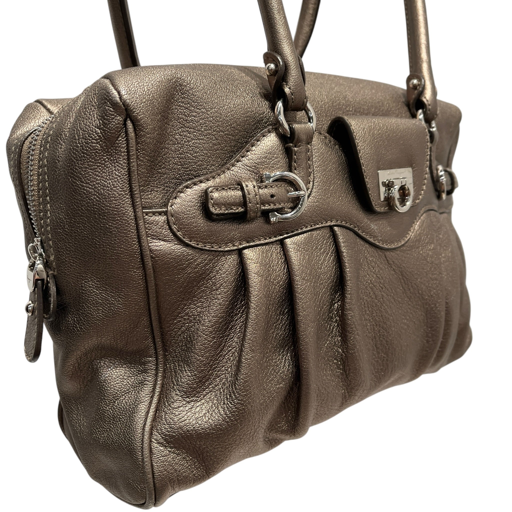 Salvatore Ferragamo/Hand Bag/Leather/KHK/METALLIC FINISH/SILVER ACCENTS view 6