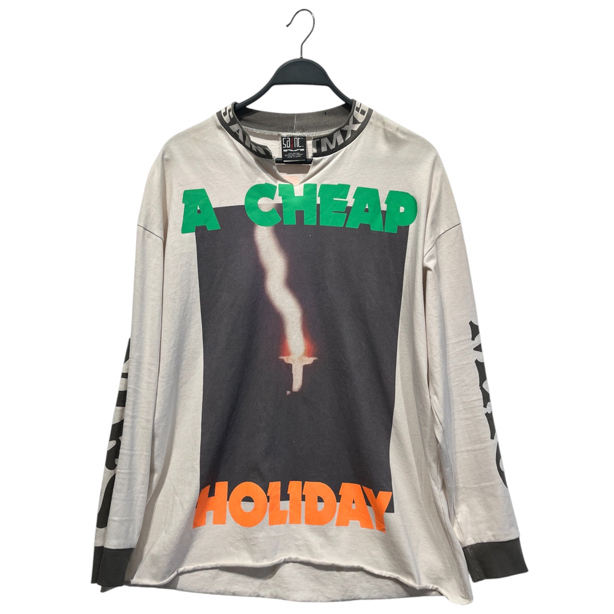SAINT MICHAEL/T-Shirt/L/Cotton/WHT/Graphic/cheap holiday/ flame view 1