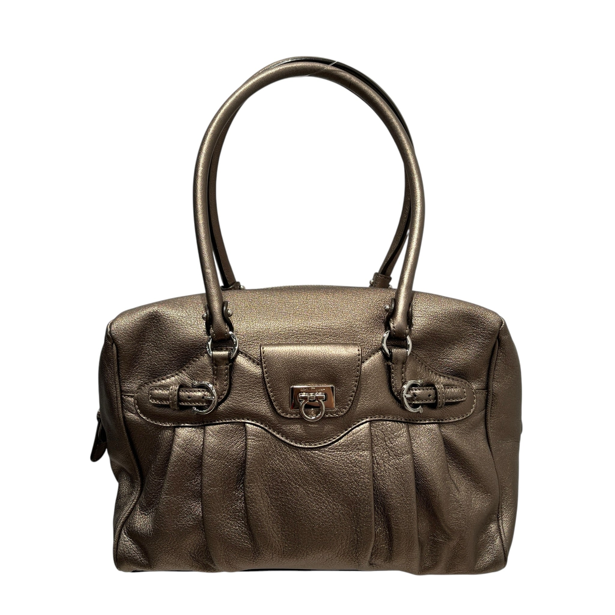 Salvatore Ferragamo/Hand Bag/Leather/KHK/METALLIC FINISH/SILVER ACCENTS view 1