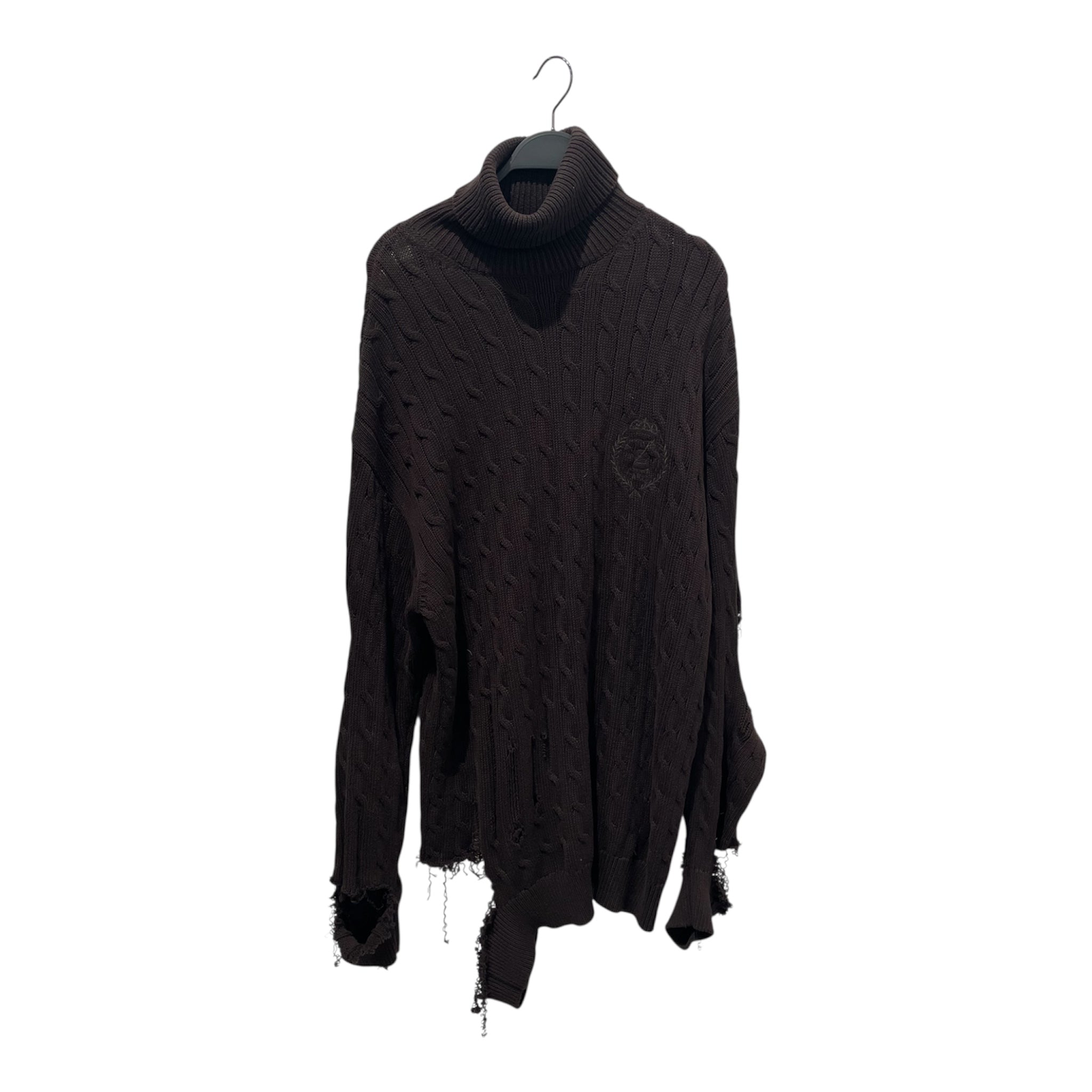 BALENCIAGA/Heavy Sweater/1/Wool/BRW/destroyed cable knit view 1
