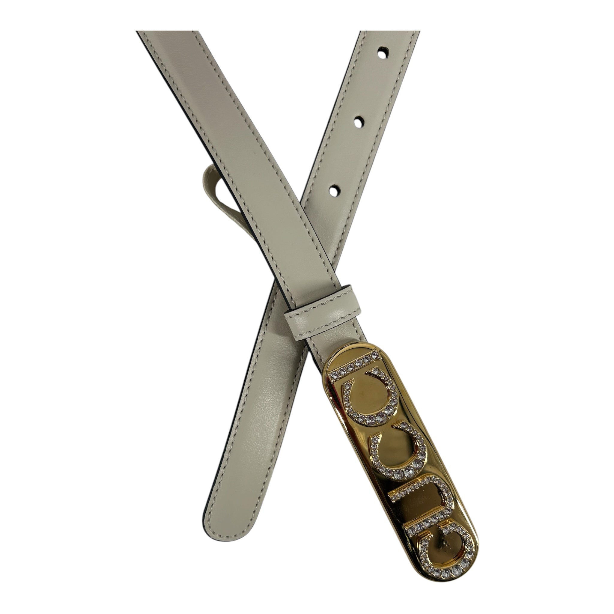 GUCCI/Belt/Leather/WHT/L's/GOLD VAL BUCKLE BLING LOGO view 2