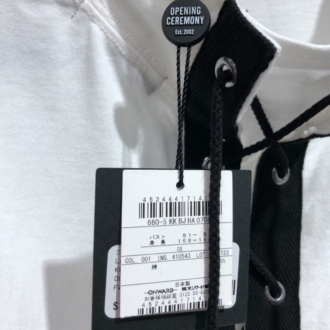 OPENING CEREMONY/T-Shirt/OS/Cotton/WHT/High Neck/Black Lace-Up Pablo Top view 3