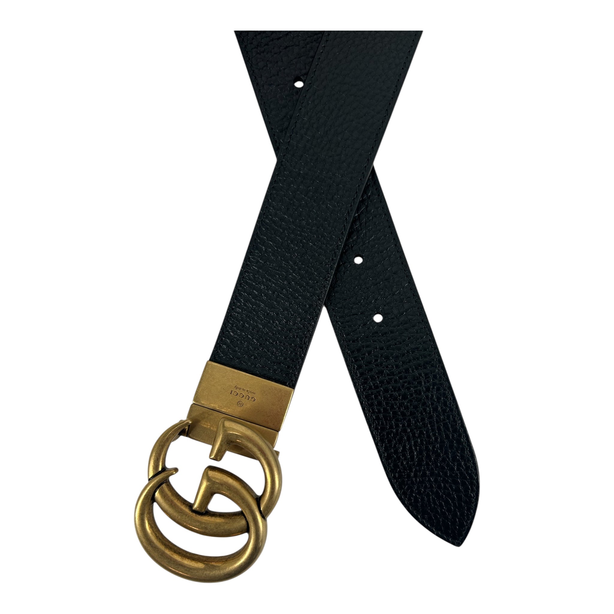 GUCCI/Belt/Leather/BRW/M's/REVERSIBLE BLK GOLD GG BUCKLE view 2