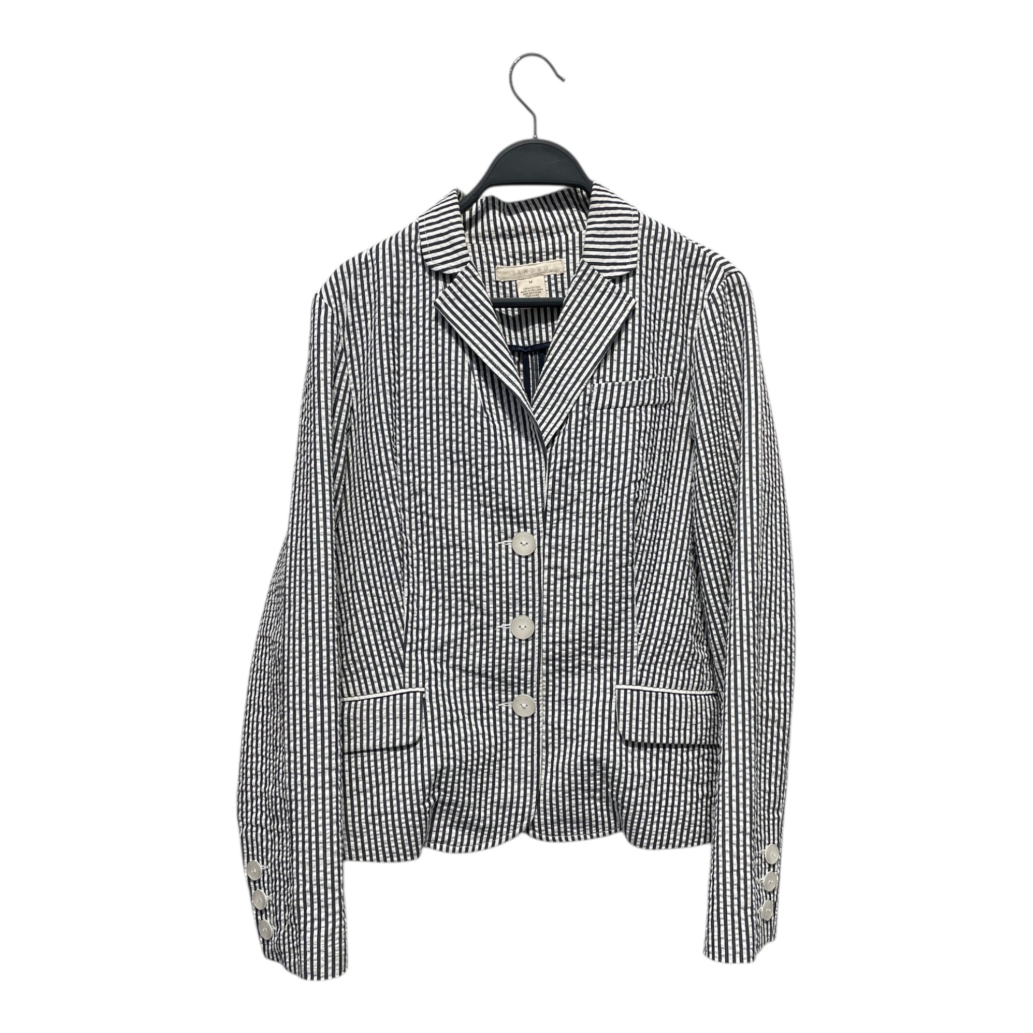 sandro/Tailored Jkt/M/Cotton/WHT/Stripe/black pin stripe view 1