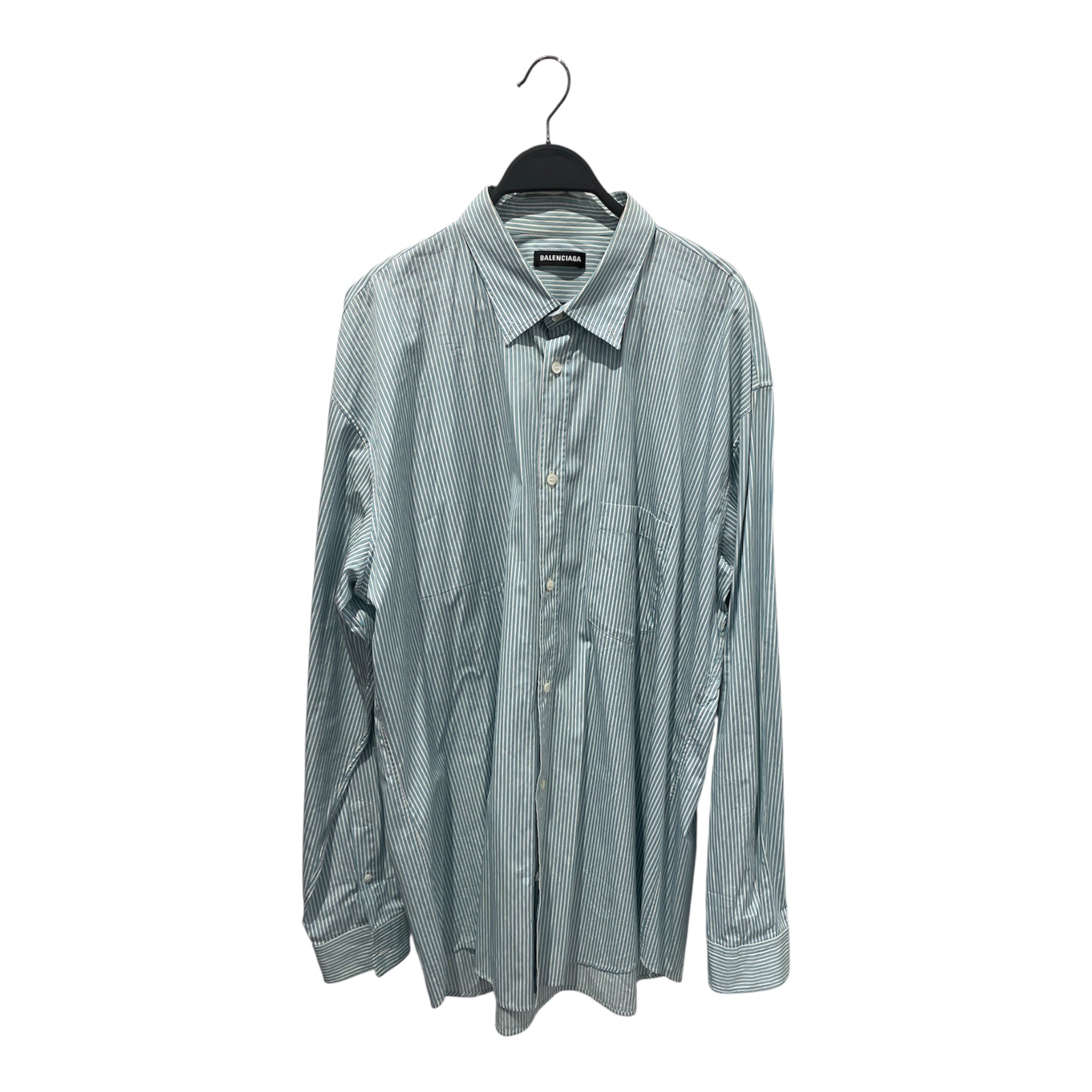 BALENCIAGA/LS Shirt/42/Cotton/WHT/Stripe/BLUE STRIP, LOGO BACK COLLAR view 1