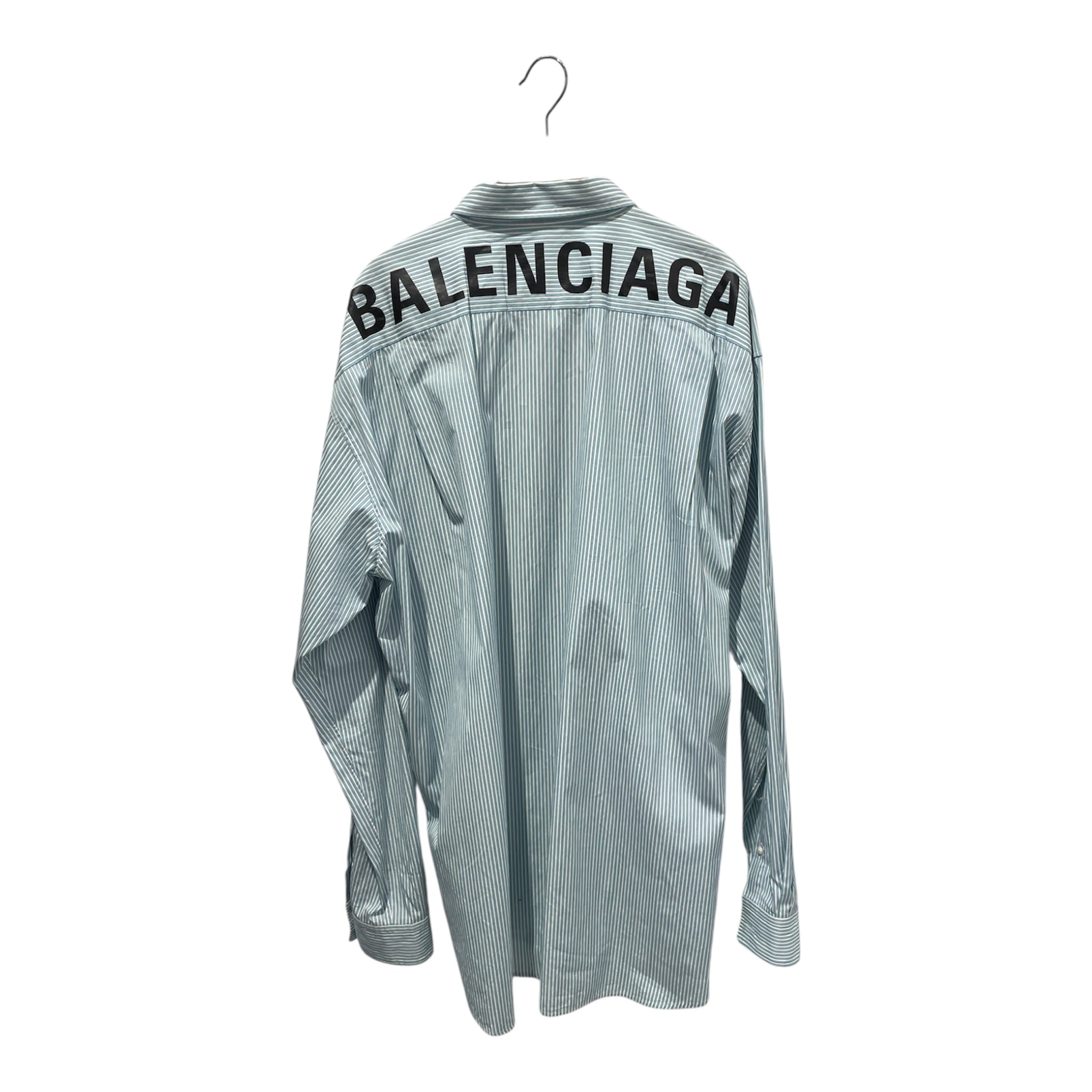 BALENCIAGA/LS Shirt/42/Cotton/WHT/Stripe/BLUE STRIP, LOGO BACK COLLAR view 2