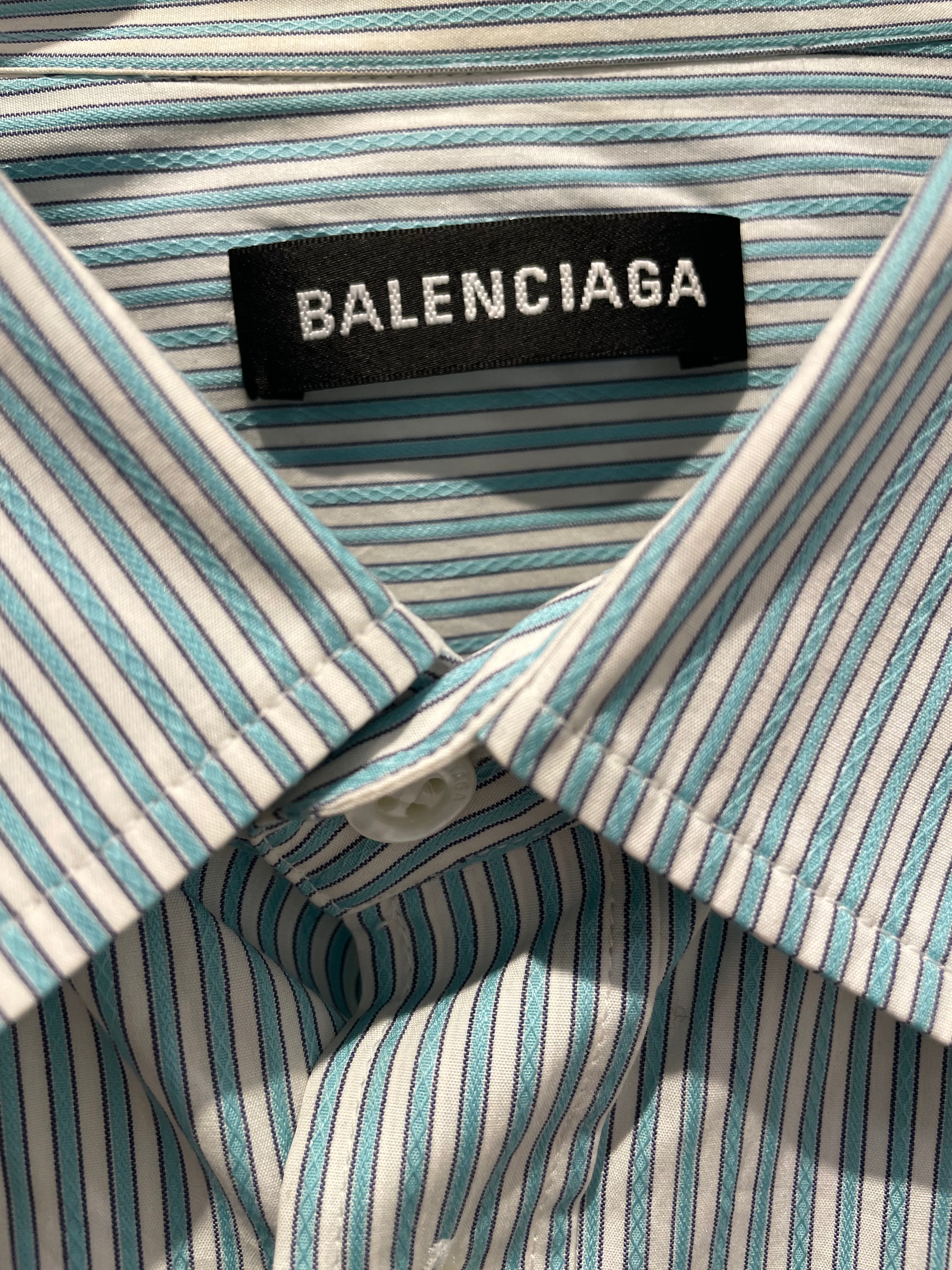 BALENCIAGA/LS Shirt/42/Cotton/WHT/Stripe/BLUE STRIP, LOGO BACK COLLAR view 3