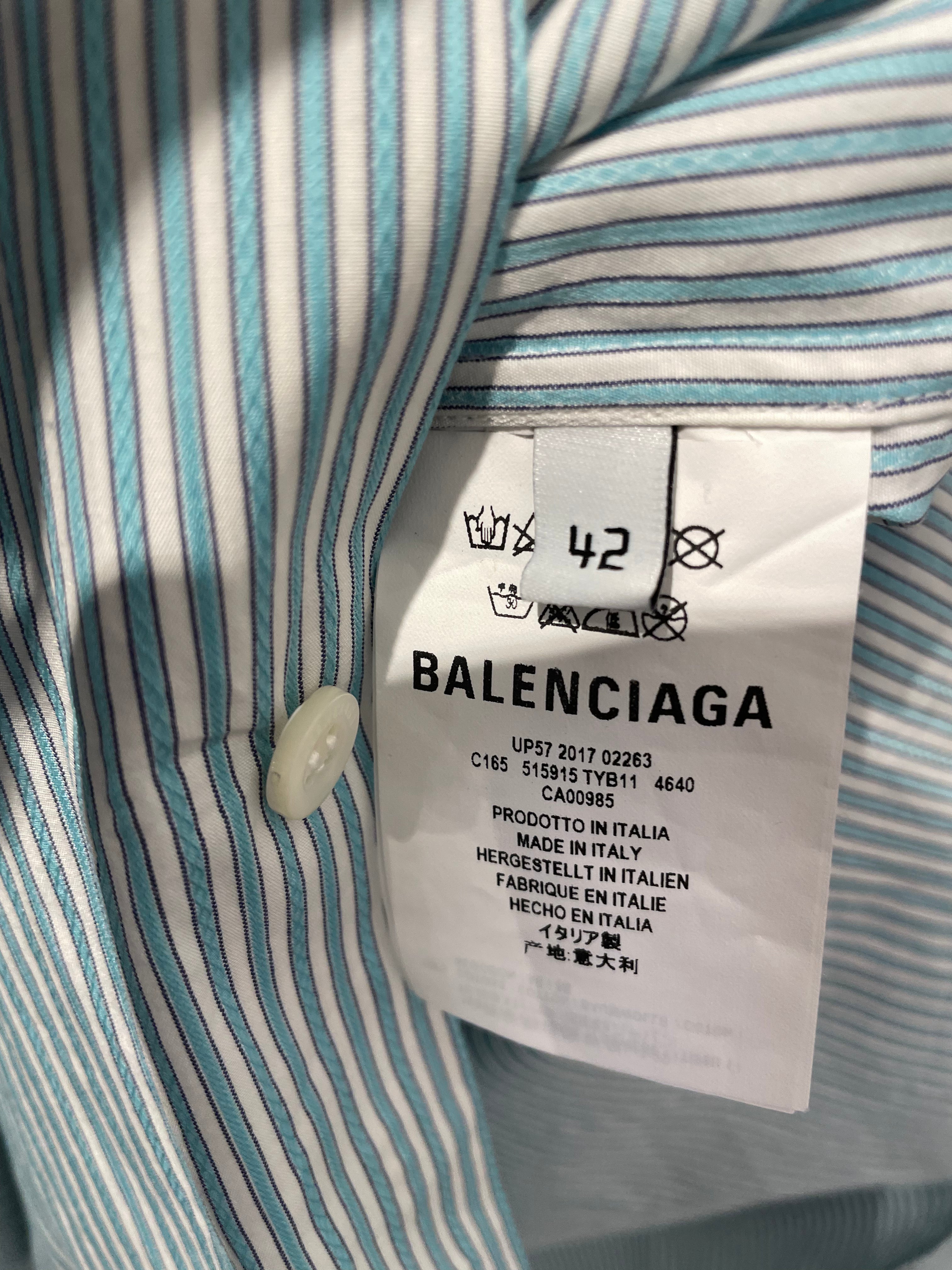 BALENCIAGA/LS Shirt/42/Cotton/WHT/Stripe/BLUE STRIP, LOGO BACK COLLAR view 4