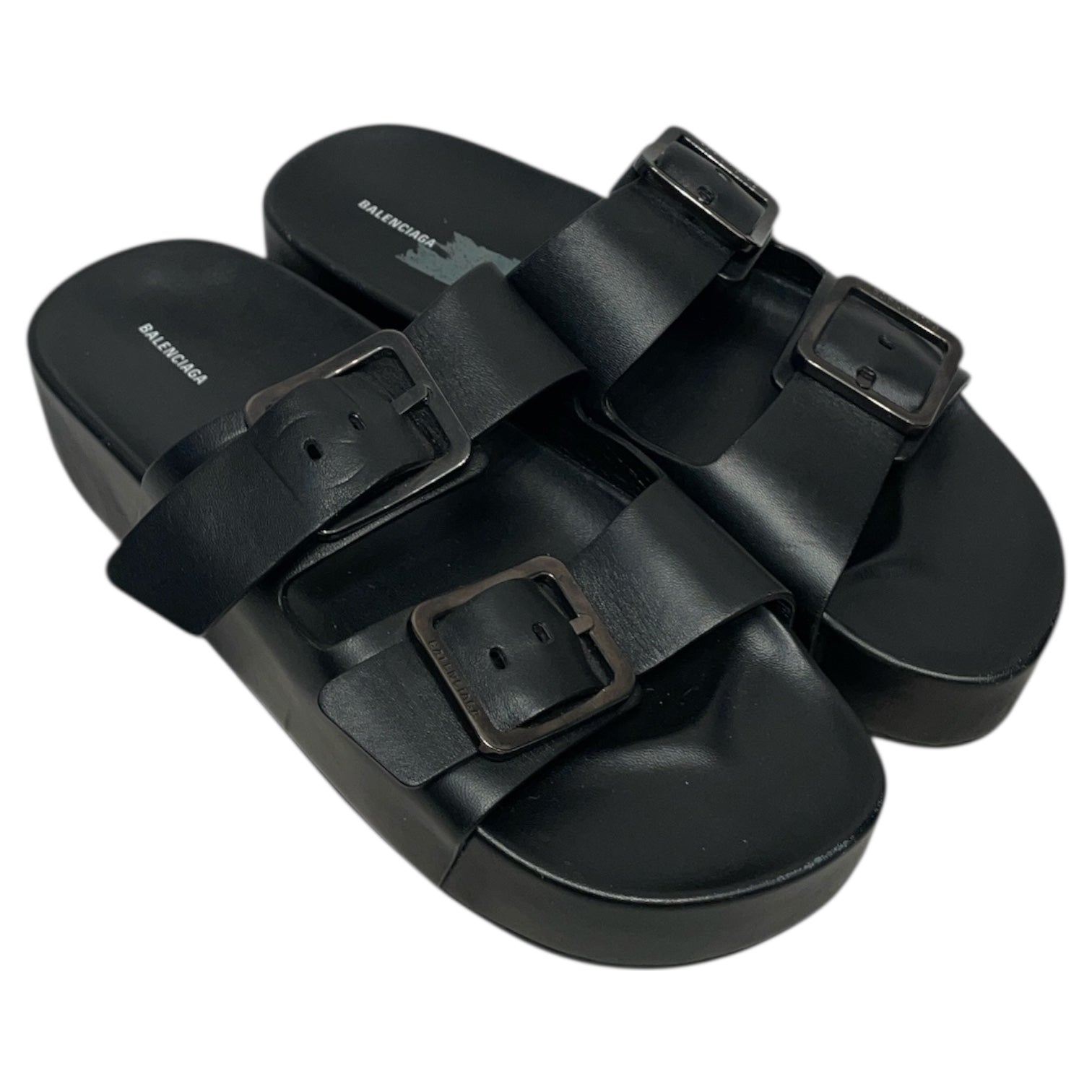 BALENCIAGA/Sandals/EU 45/Leather/BLK/Mallorca Dual Buckle/Platform view 1