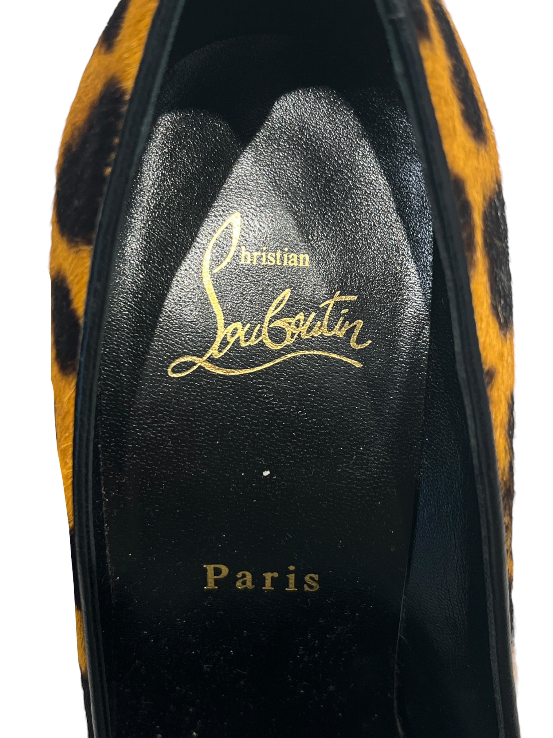 Christian Louboutin/Heels/EU 37.5/Animal Pattern/Mohair/GLD/V-Tip/ view 3