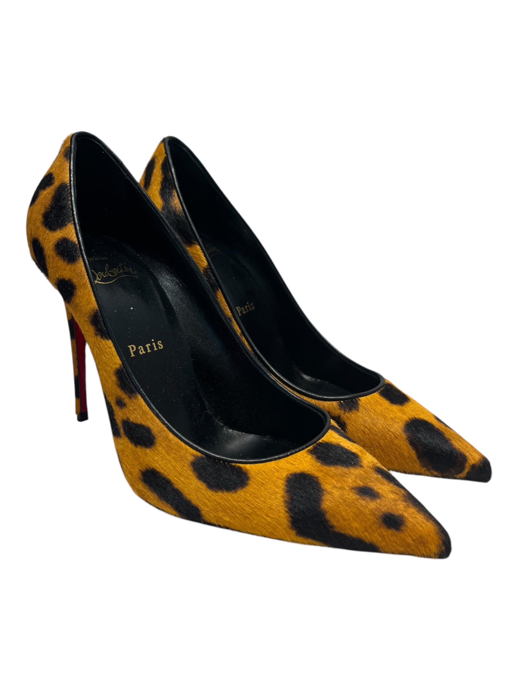 Christian Louboutin/Heels/EU 37.5/Animal Pattern/Mohair/GLD/V-Tip/ view 1