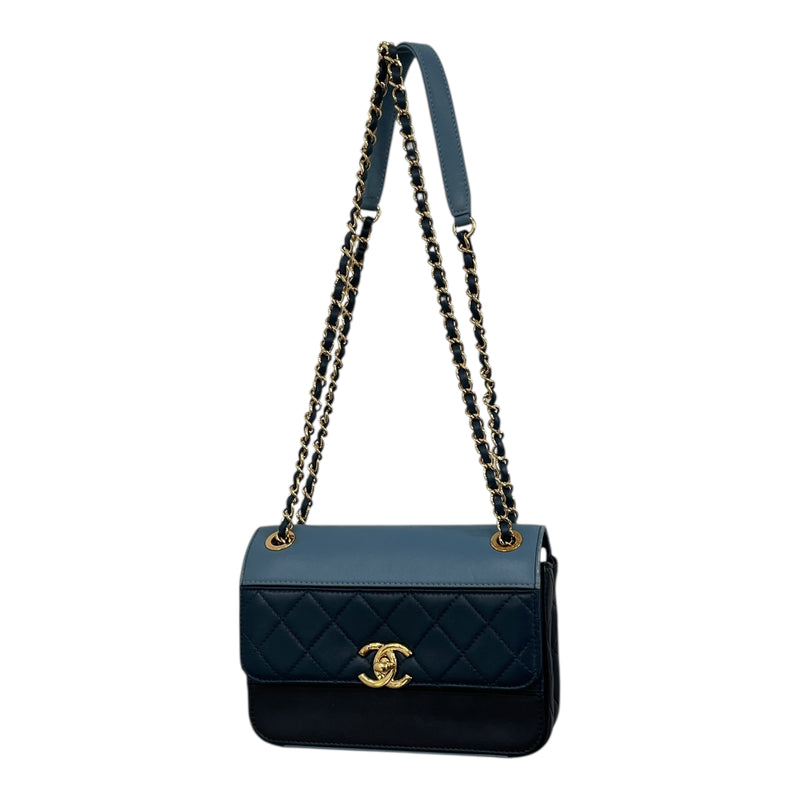 CHANEL/Cross Body Bag/Leather/NVY/TWO TONE FLAP BAG