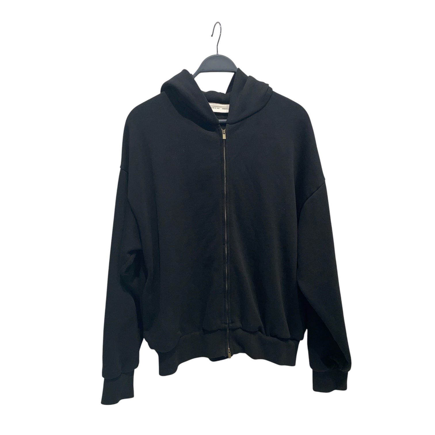 FOG ESSENTIALS/Zip Up Hoodie/XS/Cotton/BLK/BLACK STITCHED LOGO ON BACK view 1