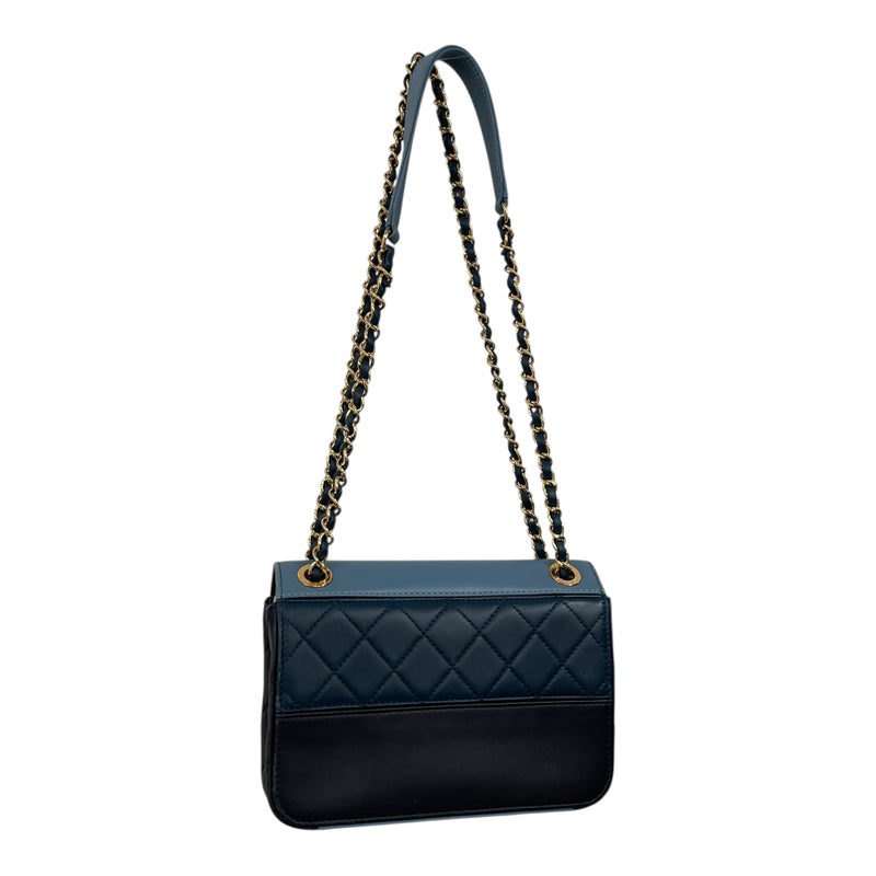 CHANEL/Cross Body Bag/Leather/NVY/TWO TONE FLAP BAG