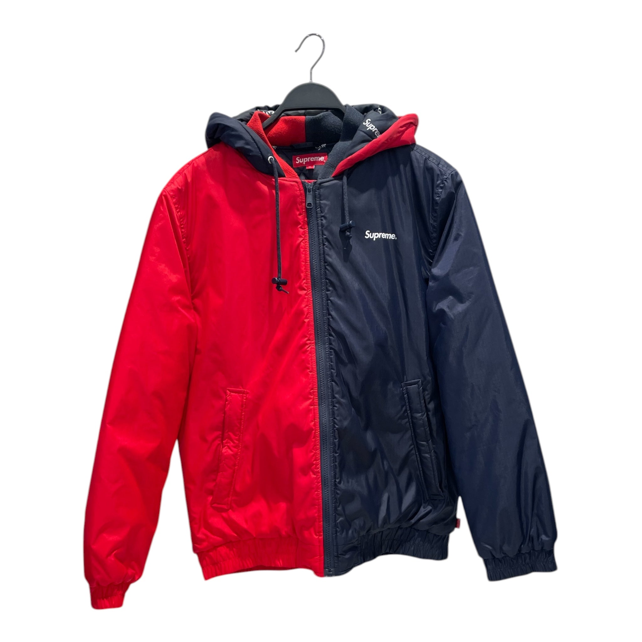 Supreme/Puffer Jkt/M/Nylon/NVY/2-Tone Hooded Sideline view 1