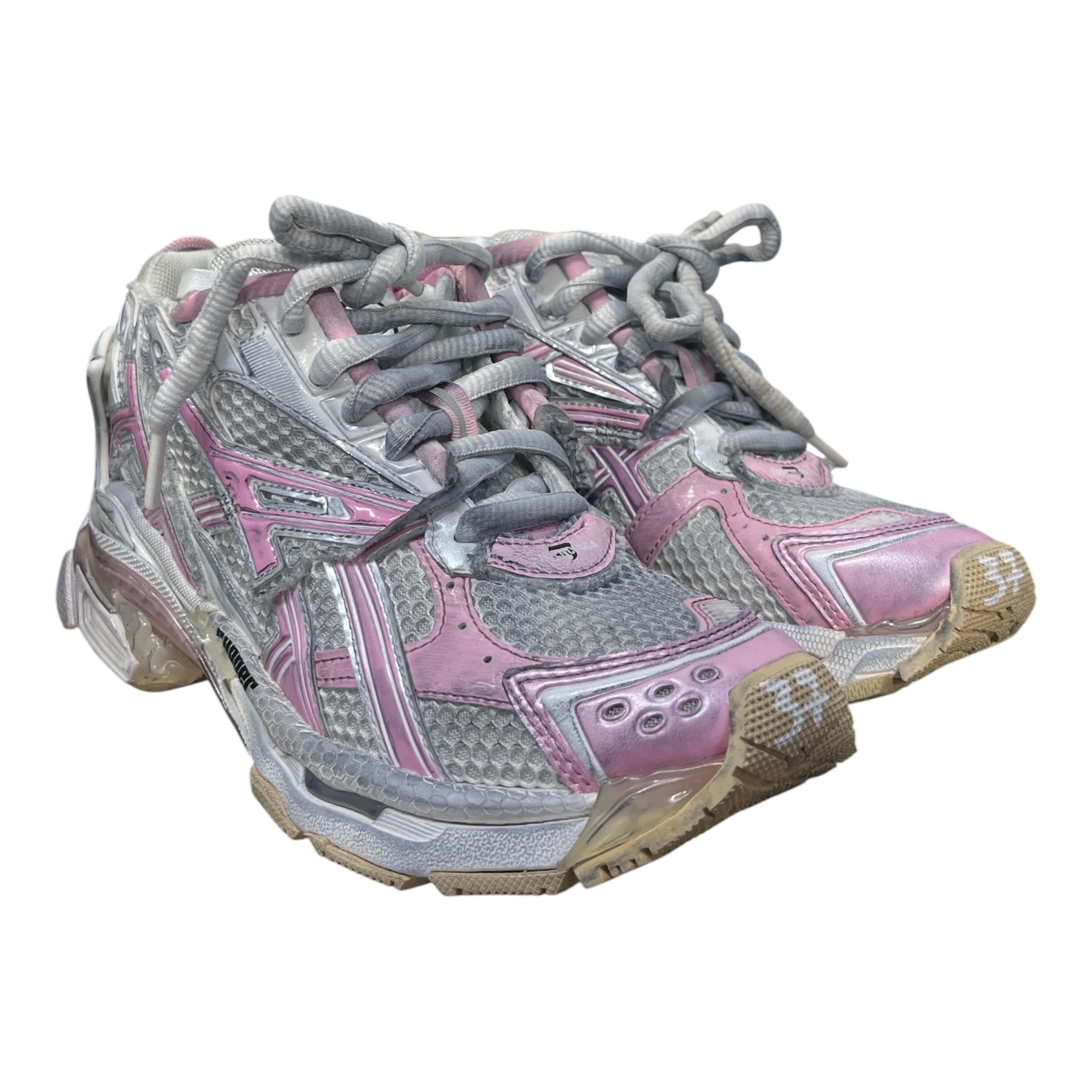 BALENCIAGA/Low-Sneakers/EU 37/Cotton/GRY/RUNNER MESH TRIM WHITE & PINK view 1