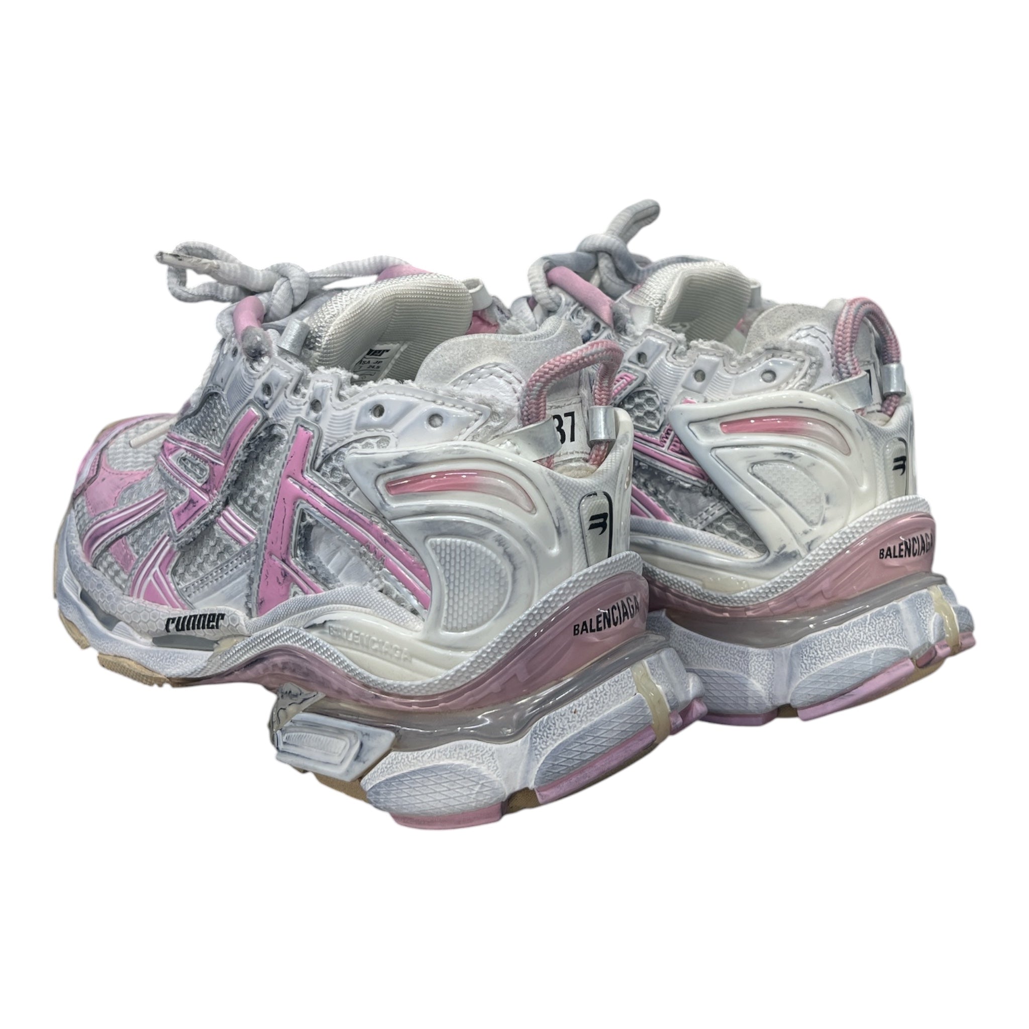 BALENCIAGA/Low-Sneakers/EU 37/Cotton/GRY/RUNNER MESH TRIM WHITE & PINK view 2
