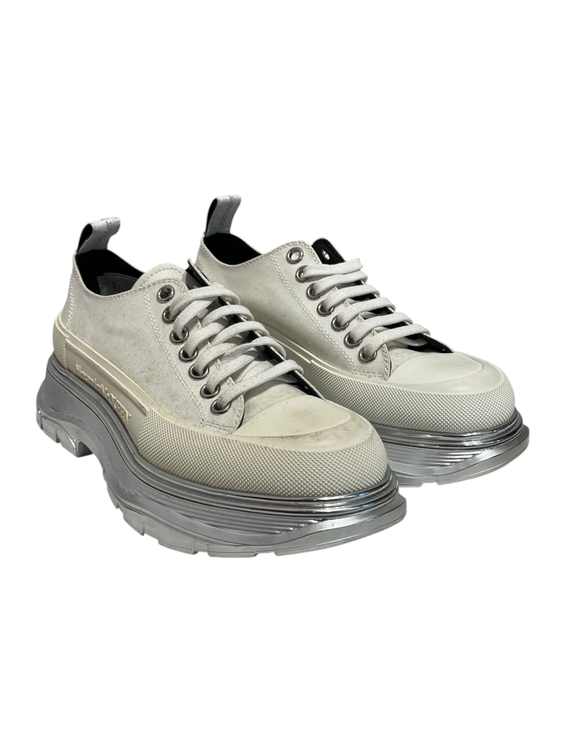 Alexander McQueen/Low-Sneakers/EU 37.5/Cotton/WHT/633903 - Silver Sole view 1