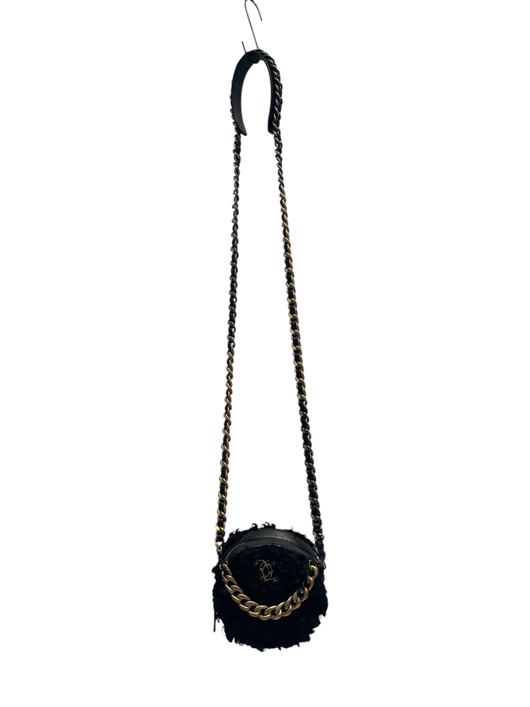 CHANEL/Cross Body Bag/Wool/BLK/goatskin 19 round twotonechain view 2
