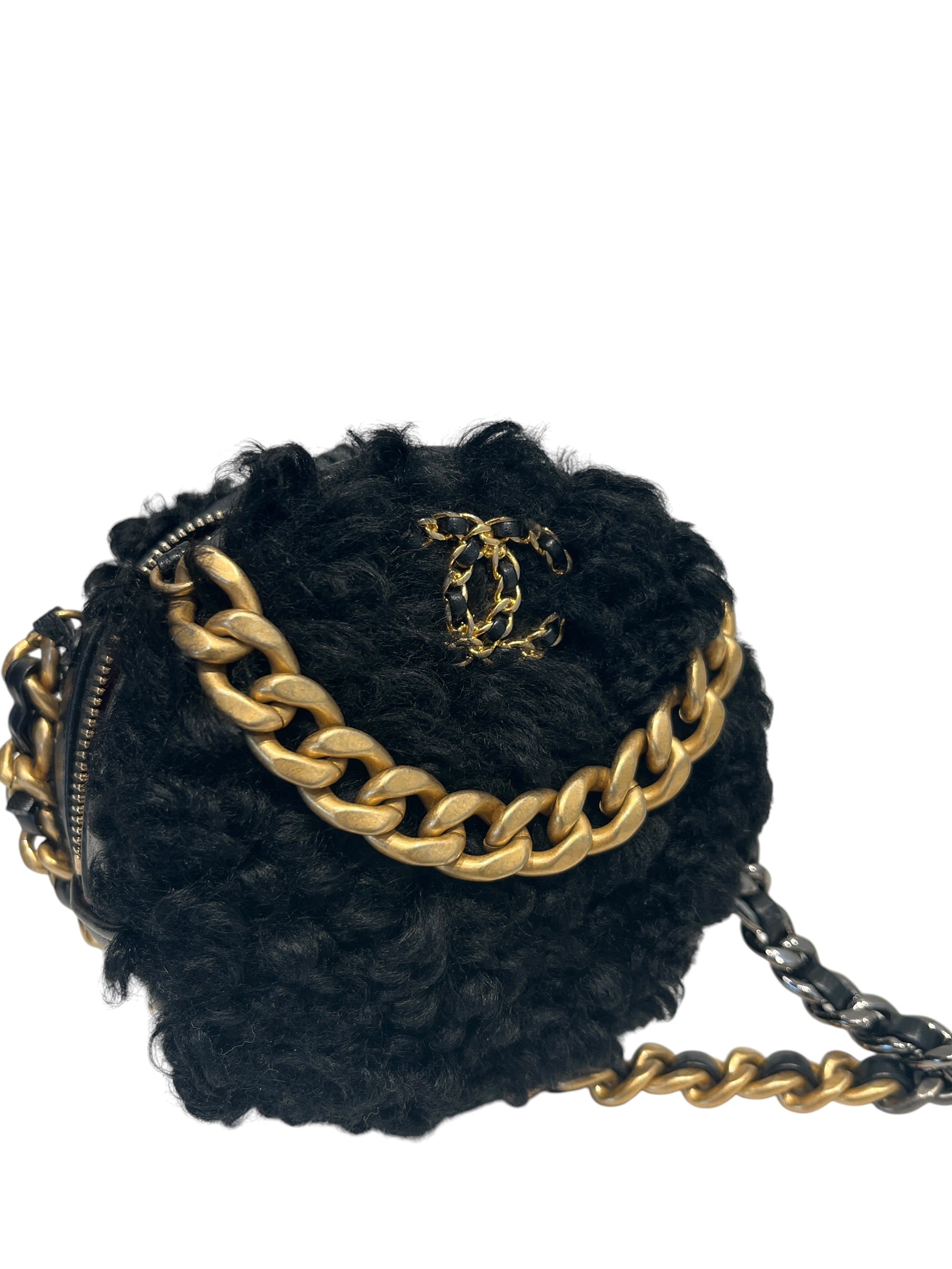 CHANEL/Cross Body Bag/Wool/BLK/goatskin 19 round twotonechain view 1