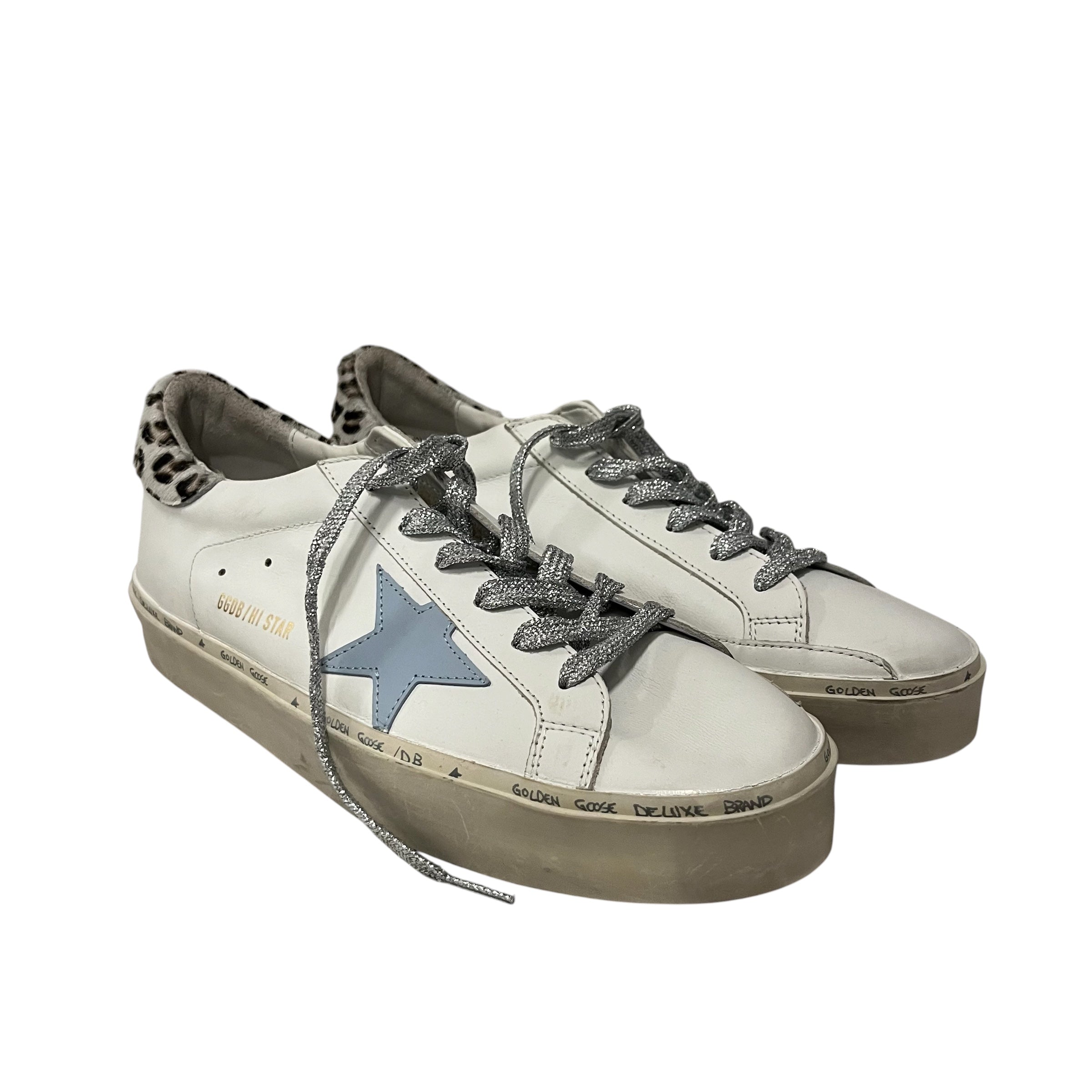 GOLDEN GOOSE/Low-Sneakers/EU 42/Leather/WHT/blue star leopard back view 1