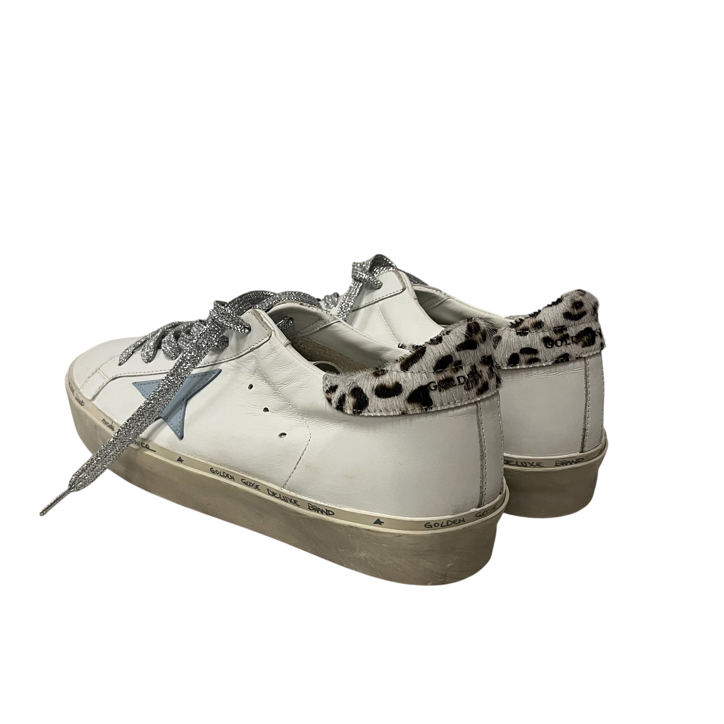 GOLDEN GOOSE/Low-Sneakers/EU 42/Leather/WHT/blue star leopard back view 2