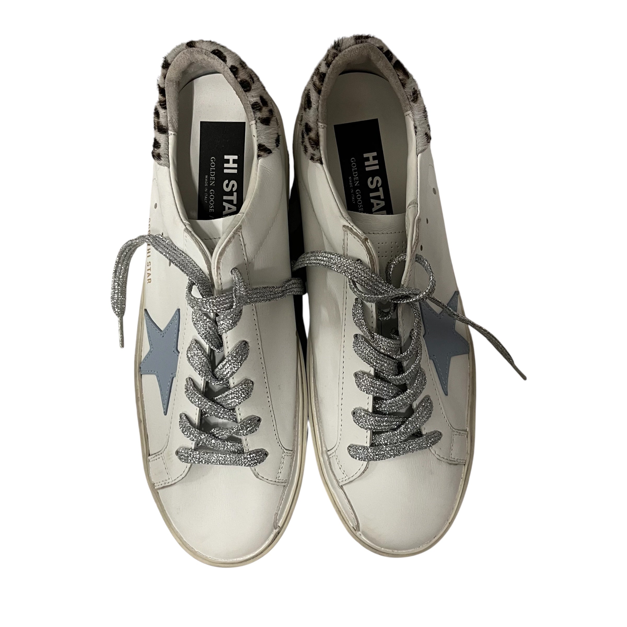 GOLDEN GOOSE/Low-Sneakers/EU 42/Leather/WHT/blue star leopard back view 3