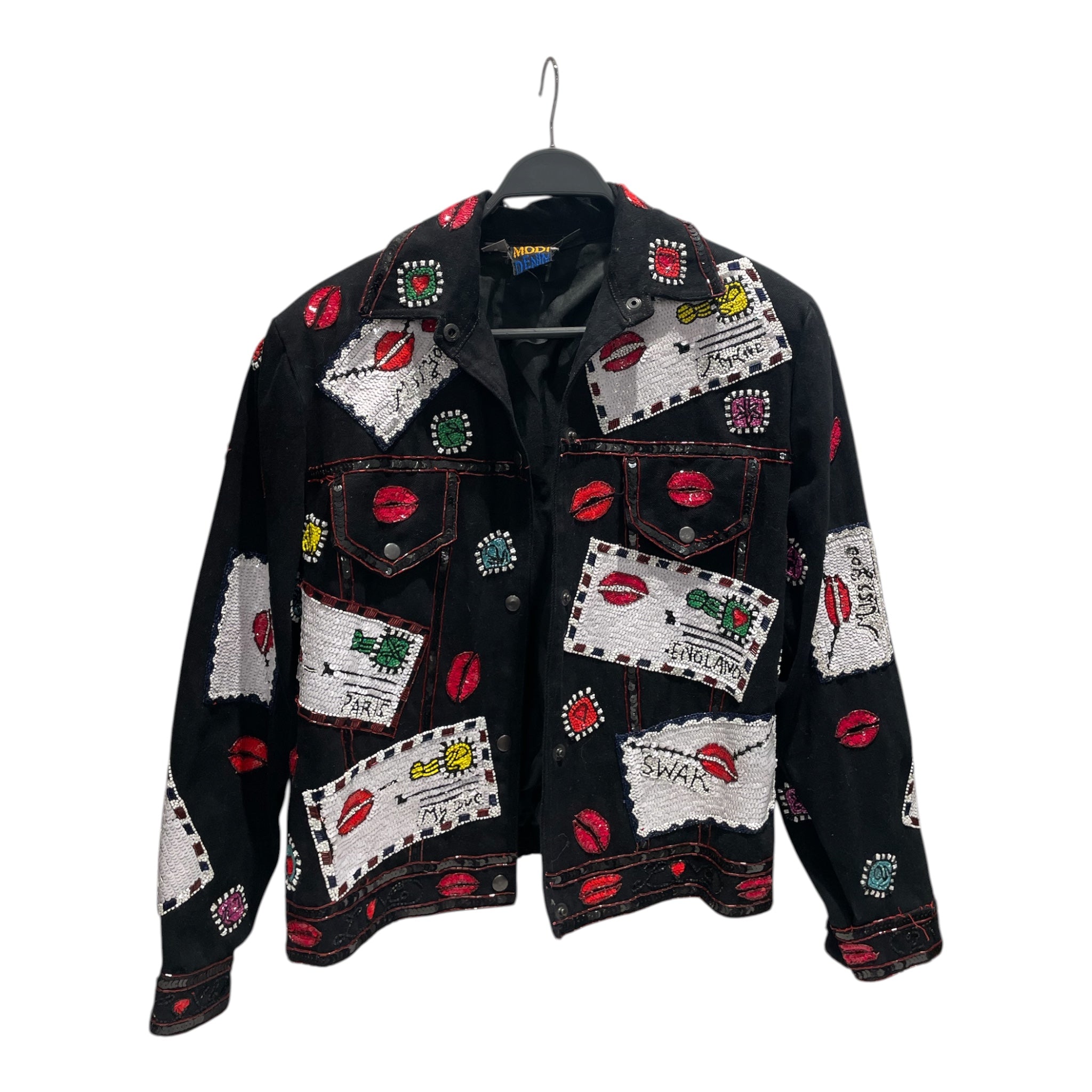 Modi Denim/Denim Jkt/S/All Over Print/Denim/BLK/Modi Denim all over patchwork view 1