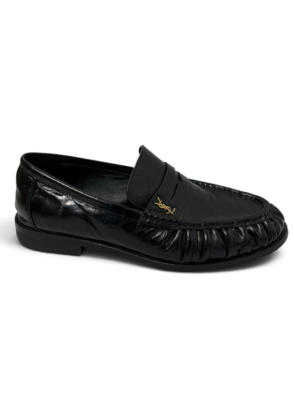 SAINT LAURENT/Loafers/EU 43/Leather/BLK/FOLDED LEATHER GOLD YSL view 3