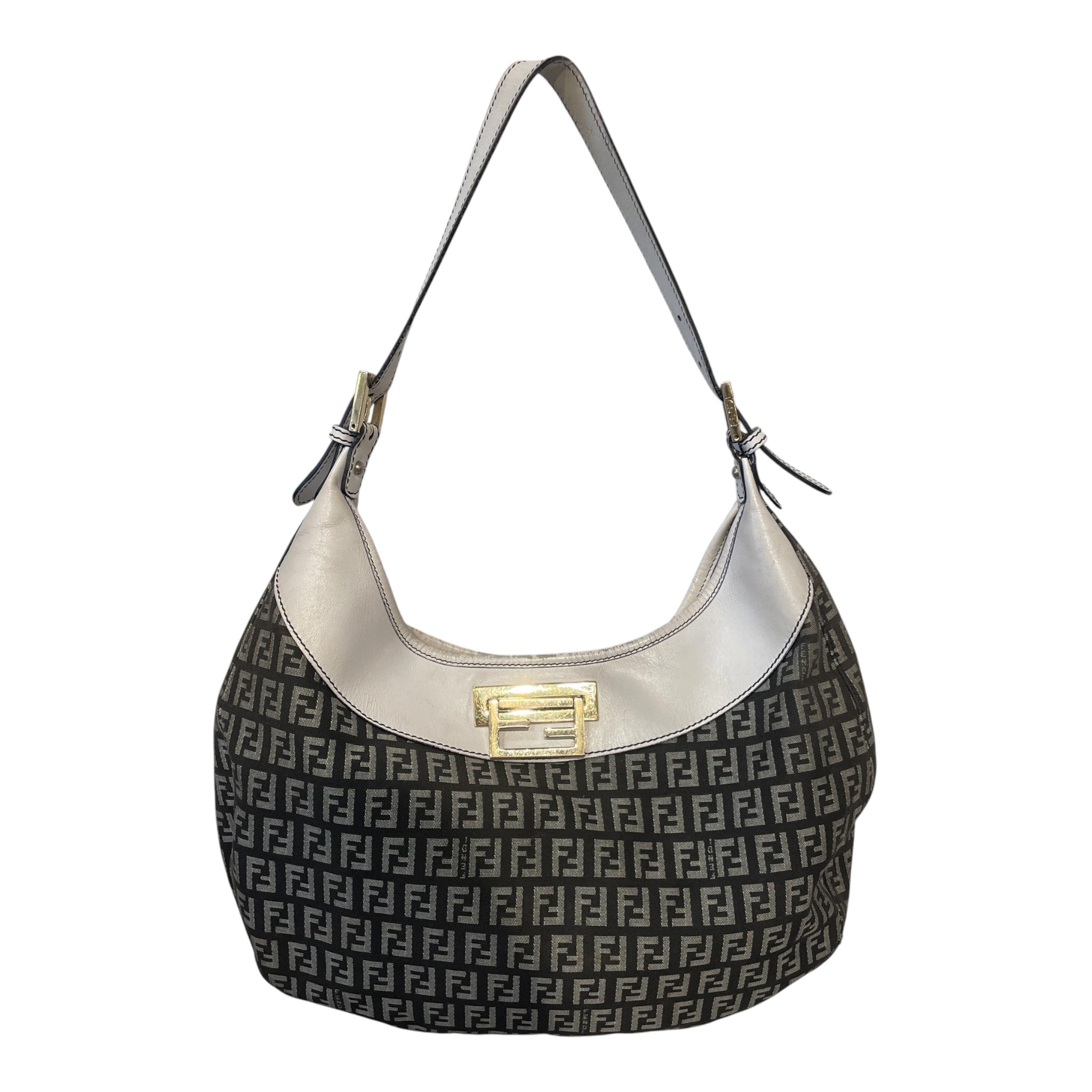 FENDI/Bag/Monogram/Cotton/BLK/ZUCCA HOBO/WHITE UPPER view 1
