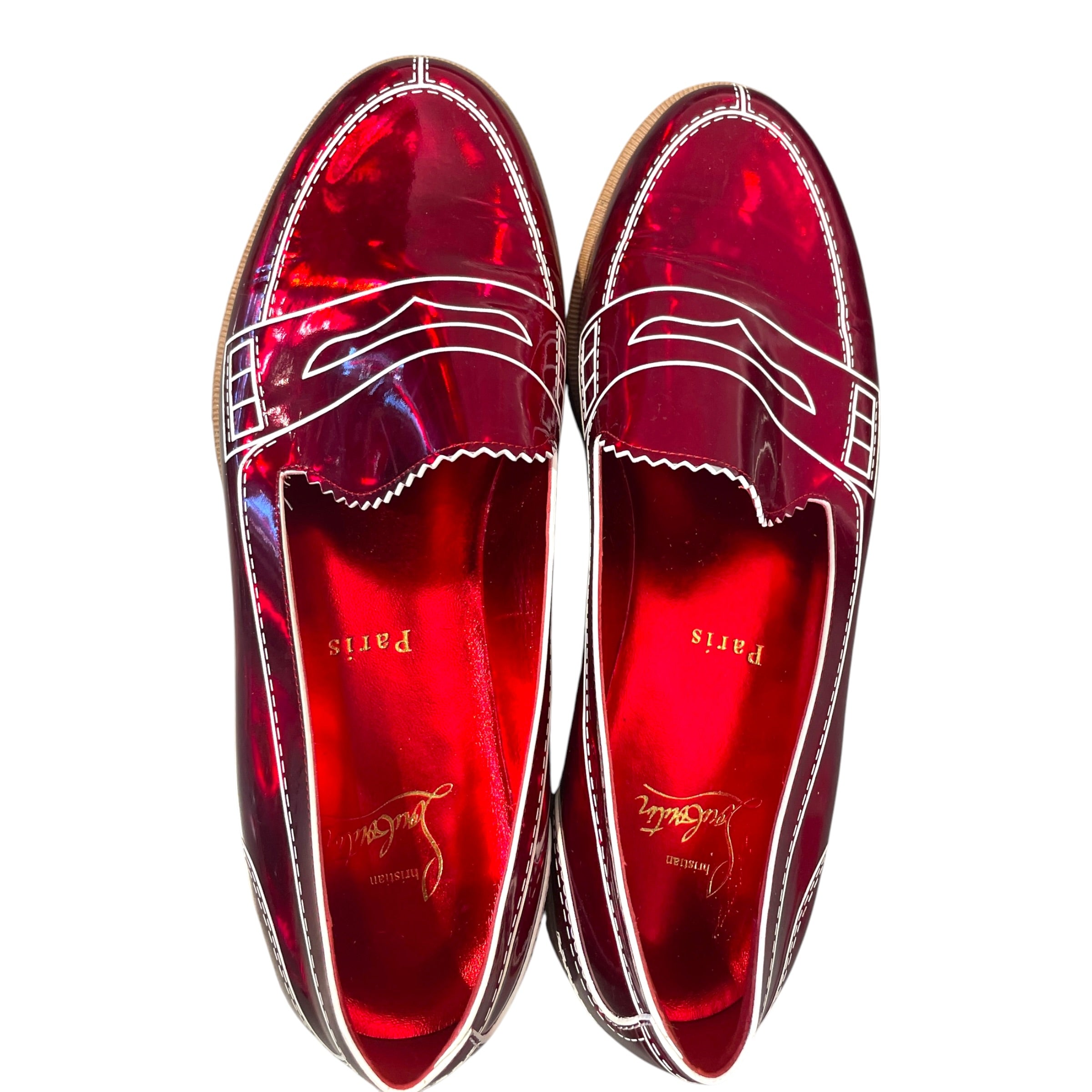Christian Louboutin/Dress Shoes/EU 38.5/Iridescent/Polyester/RED/Mocalaureat Loafers view 4