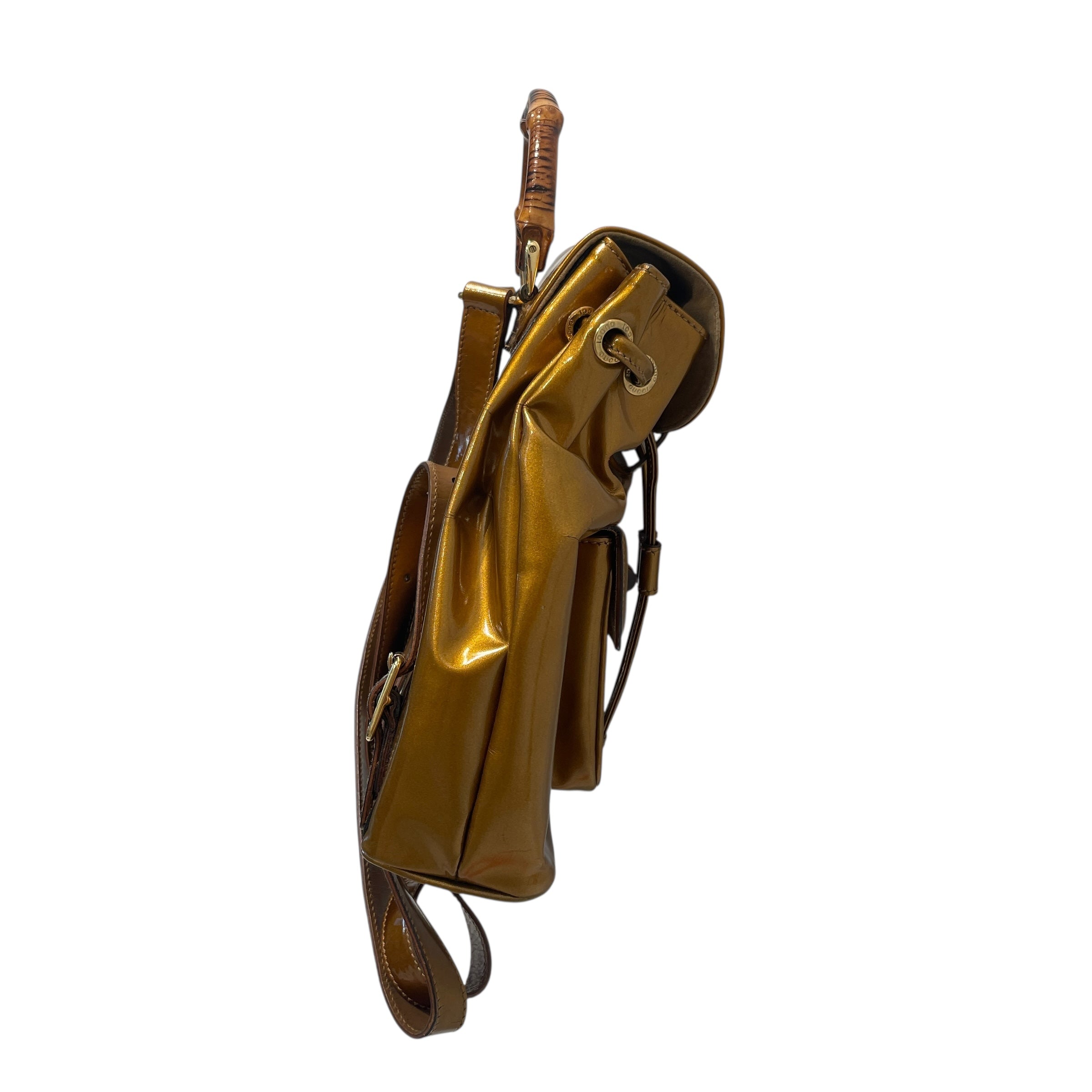 GUCCI/Backpack/Leather/GLD/Bamboo Gold Patent Backpack view 3