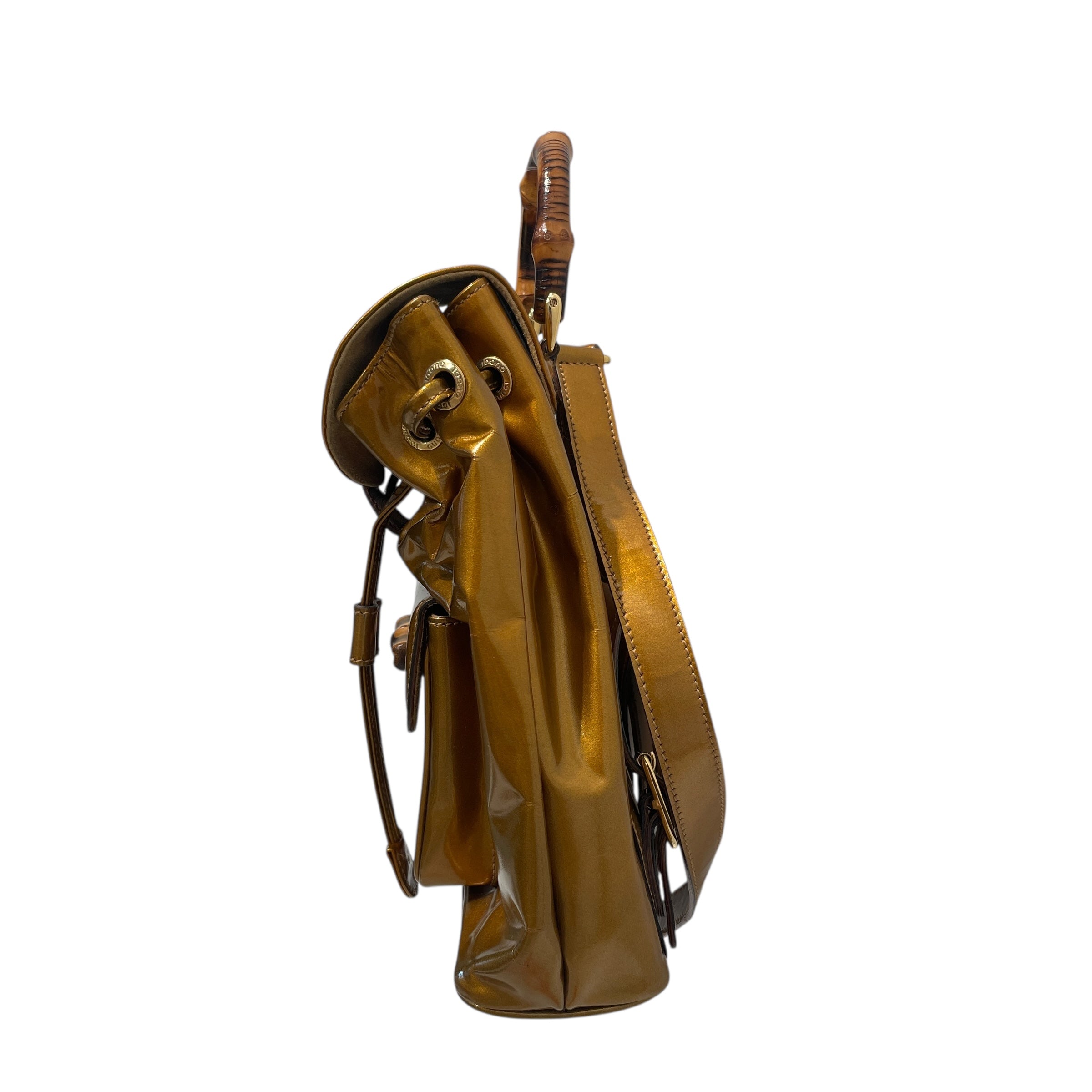 GUCCI/Backpack/Leather/GLD/Bamboo Gold Patent Backpack view 4