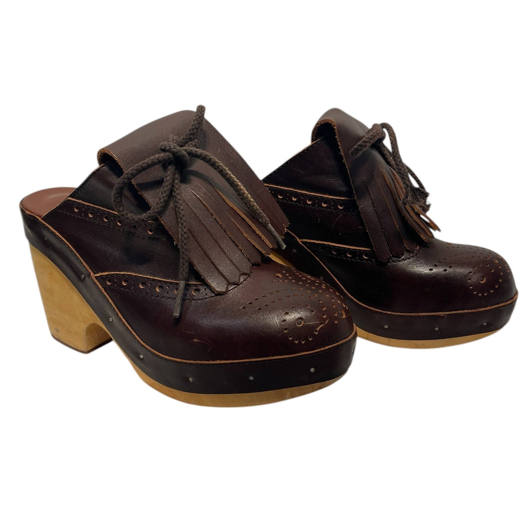 JUNYA WATANABE COMME des GARCONS/Sandals/S/Leather/BRW/wooden clogg kilitie accented view 1