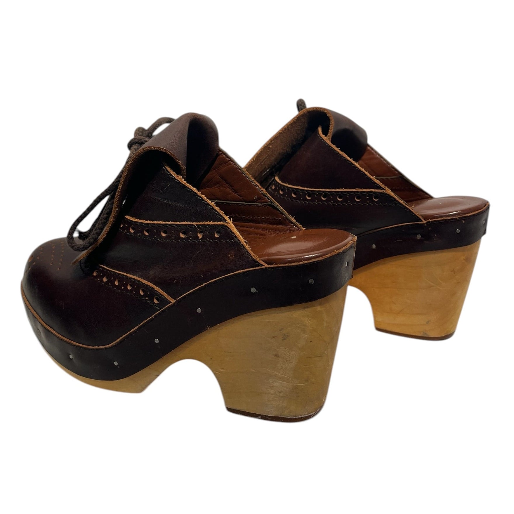 JUNYA WATANABE COMME des GARCONS/Sandals/S/Leather/BRW/wooden clogg kilitie accented view 2