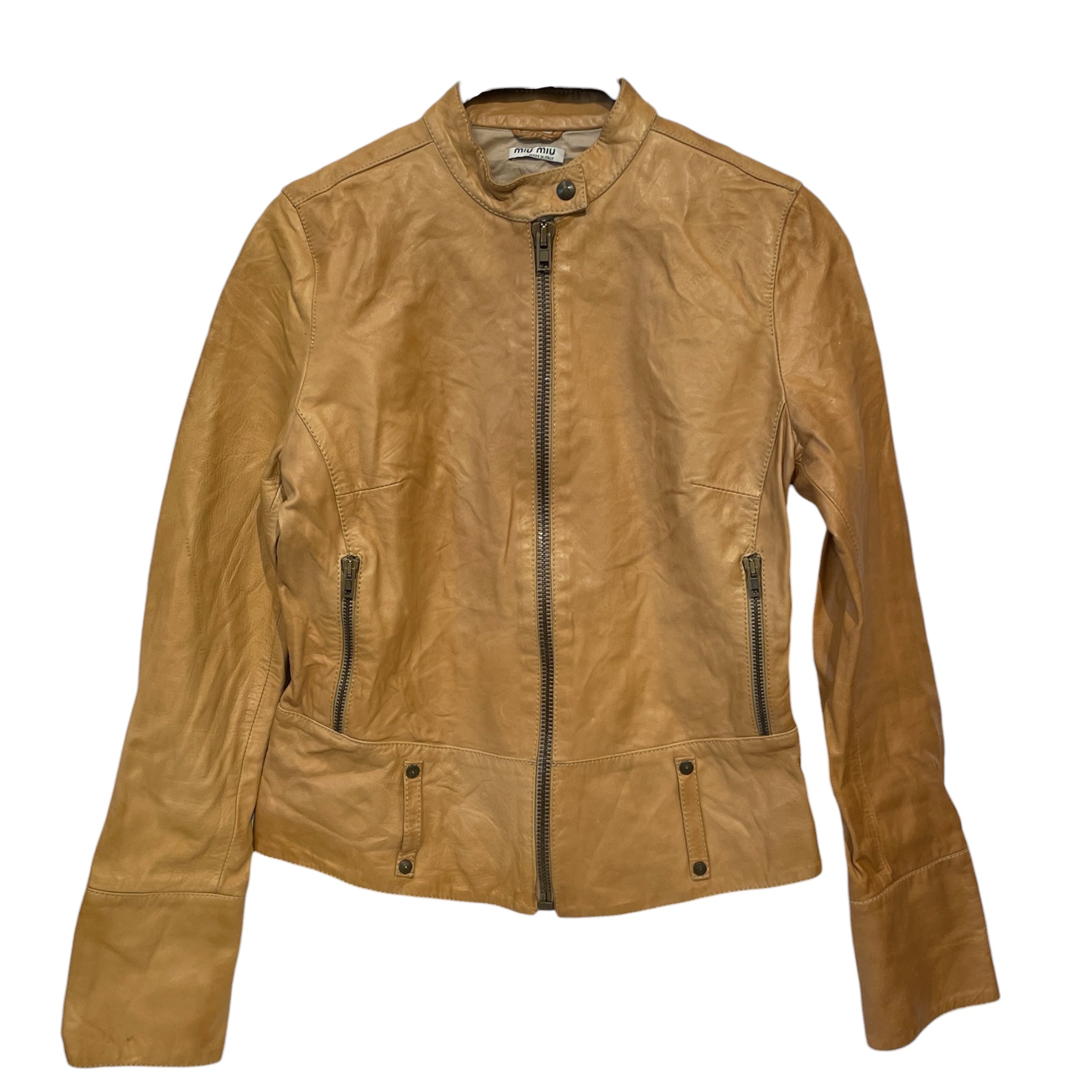 MIU MIU/Leather Jkt/40/Leather/BEG/WAISTBAND/2 ZIPPER POCKETS view 1