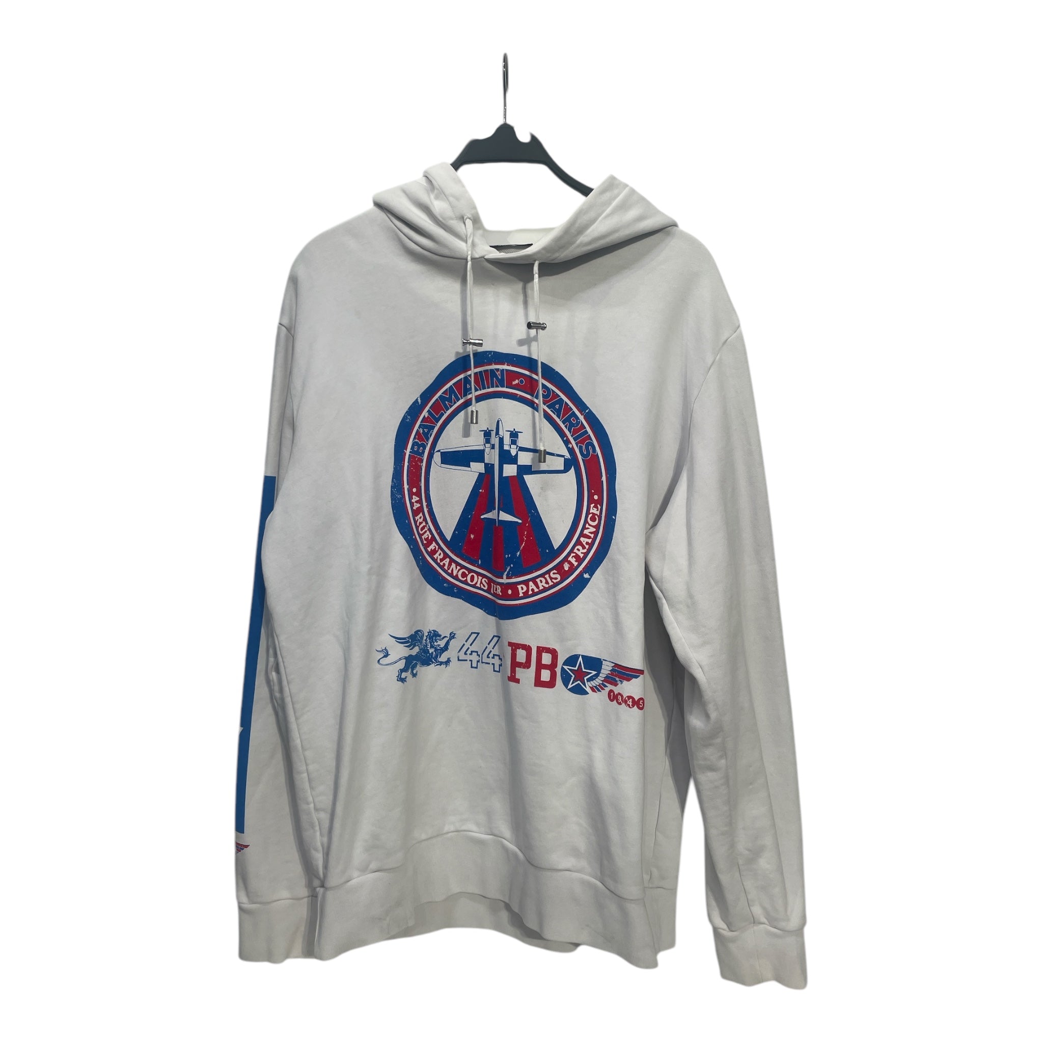 BALMAIN/Hoodie/XL/Graphic/Cotton/WHT/balmian paris view 1