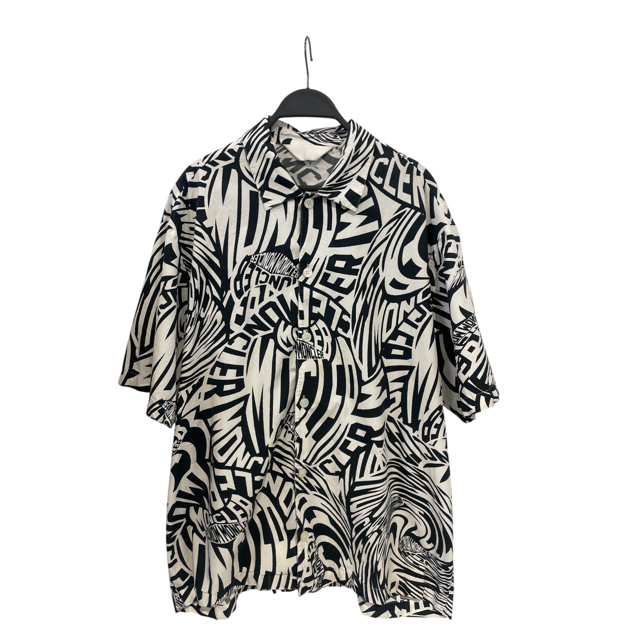 MONCLER/SS Shirt/S/Cotton/BLU/All Over Print/Cream logo patch on arm view 1