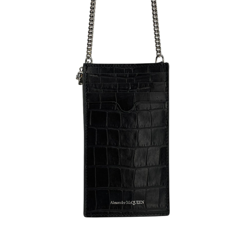 Alexander McQueen/Cross Body Bag/Leather/BLK/MOCK CROC CHAIN
