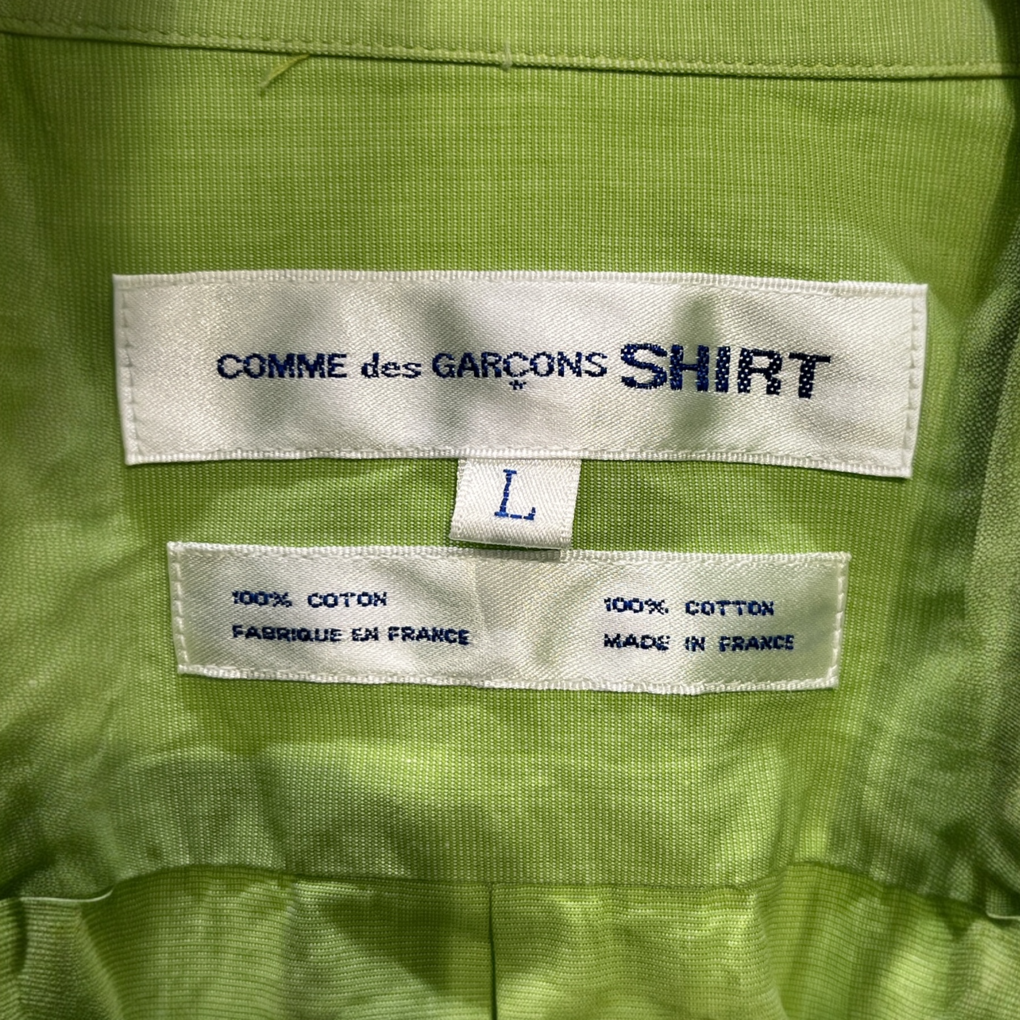 COMME des GARCONS SHIRT/LS Shirt/L/Cotton/GRN/LIME GREEN WITH CUT OUT view 3
