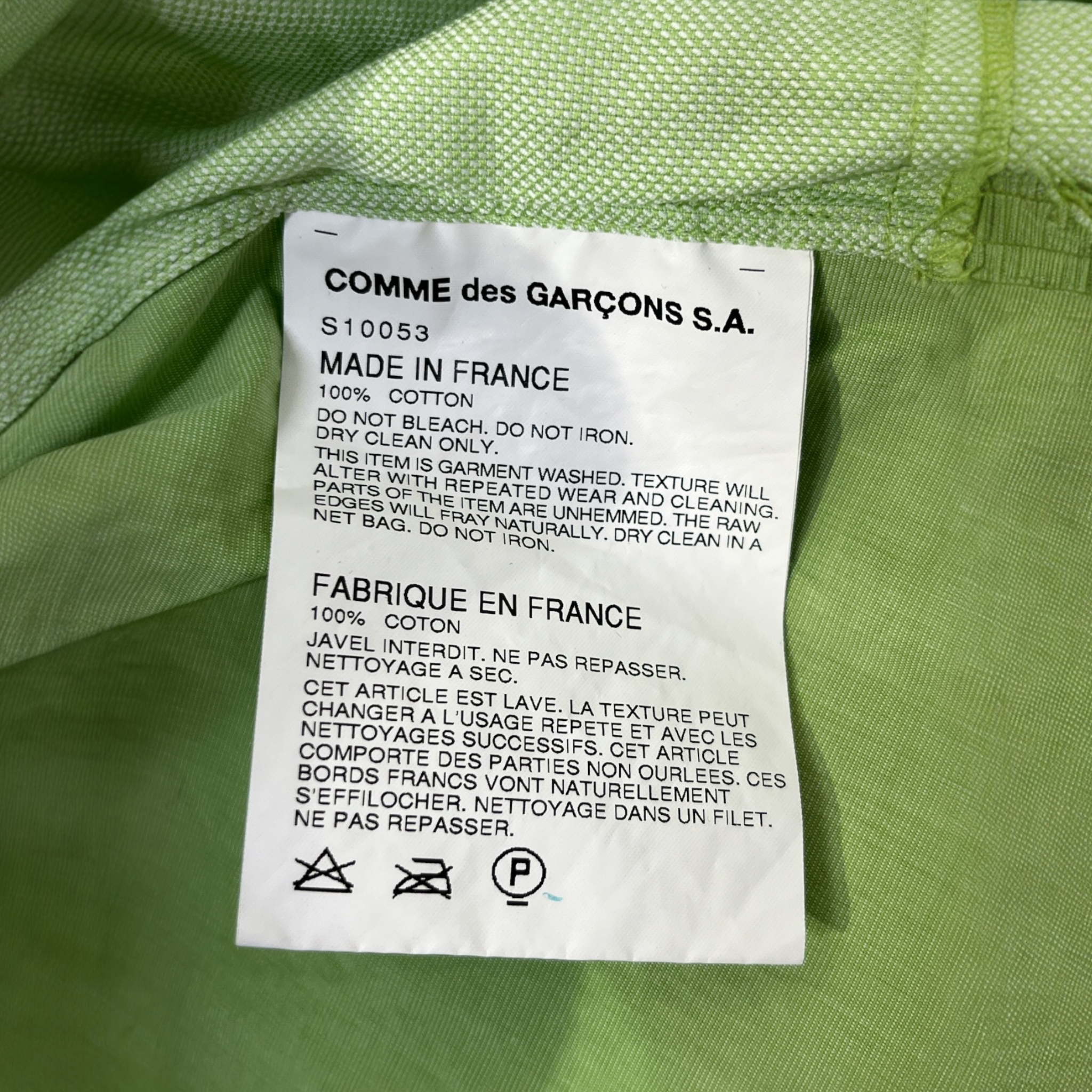 COMME des GARCONS SHIRT/LS Shirt/L/Cotton/GRN/LIME GREEN WITH CUT OUT view 4