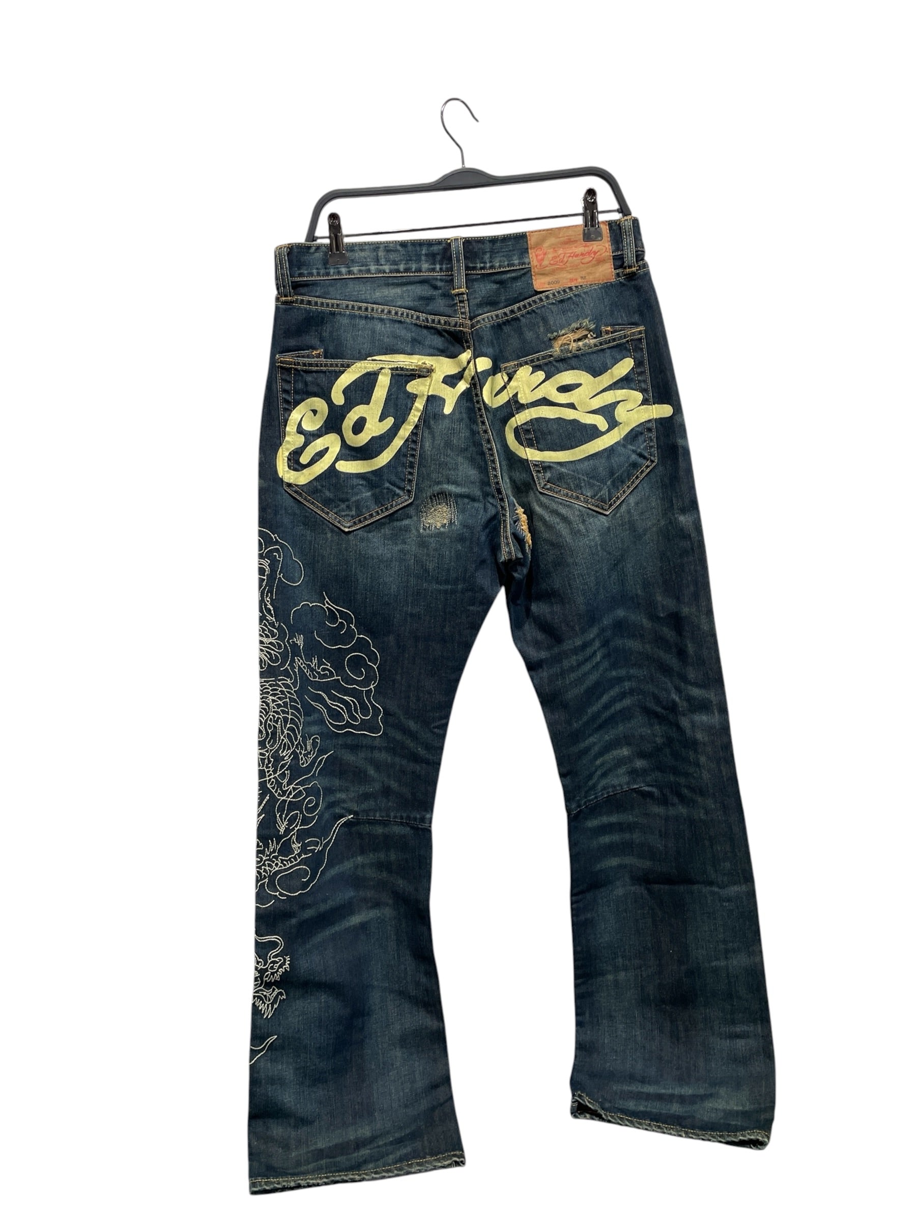 Ed Hardy/Straight Pants/32/Cotton/NVY/Embroidered Dragon Jeans view 2