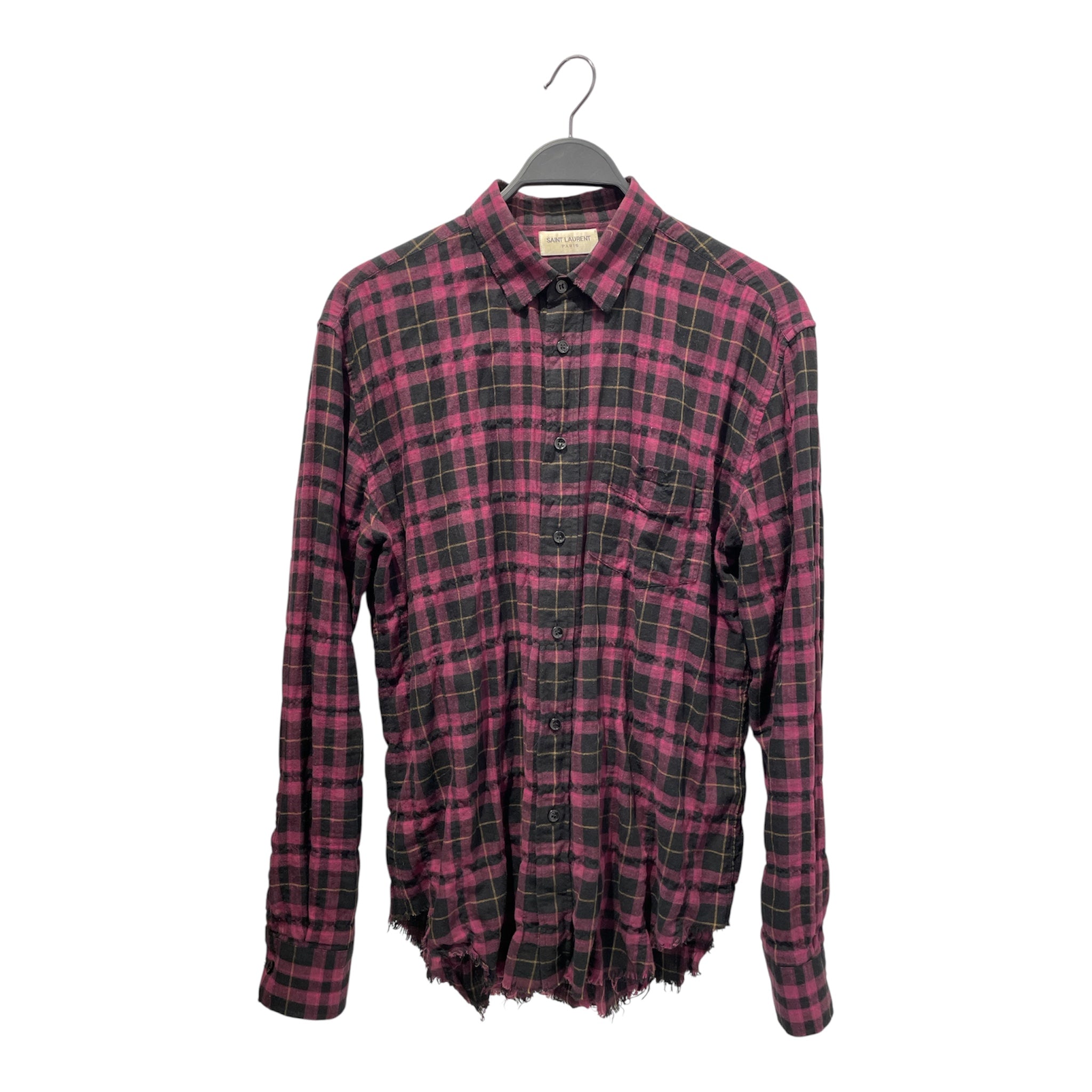 SAINT LAURENT/LS Shirt/39/Cotton/PPL/Plaid/SS16 RAW HEM view 1
