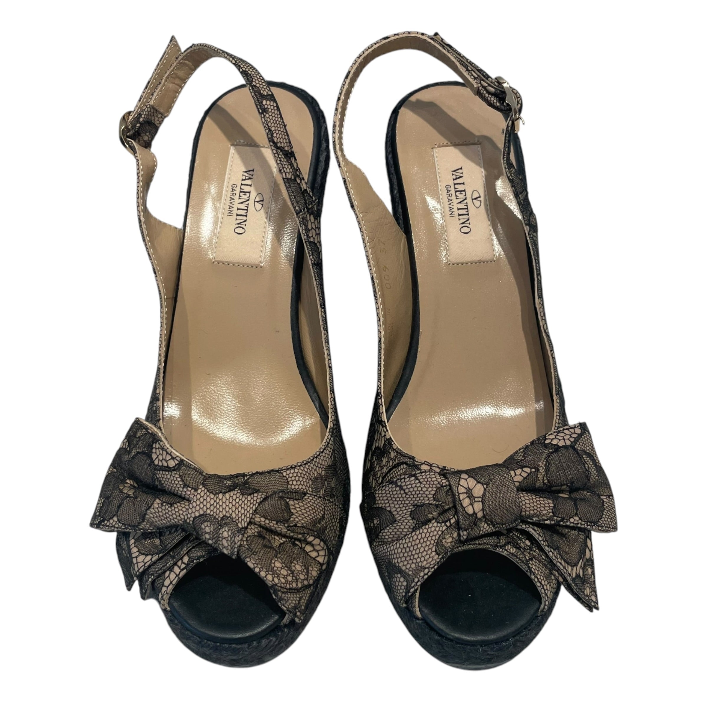 VALENTINO/Heels/EU 37/BLK/Lace Bow Espadrille Wedge view 4