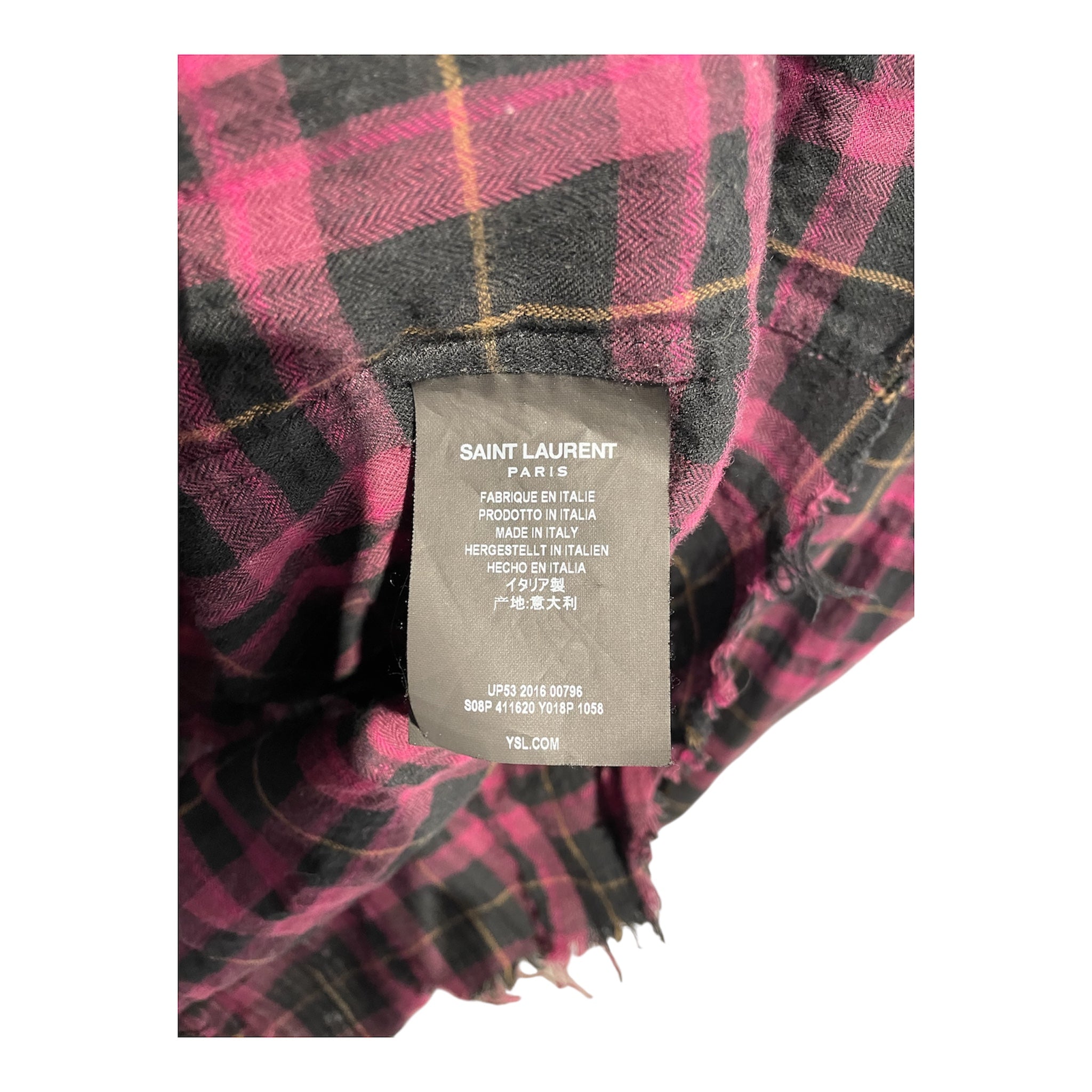 SAINT LAURENT/LS Shirt/39/Cotton/PPL/Plaid/SS16 RAW HEM view 4