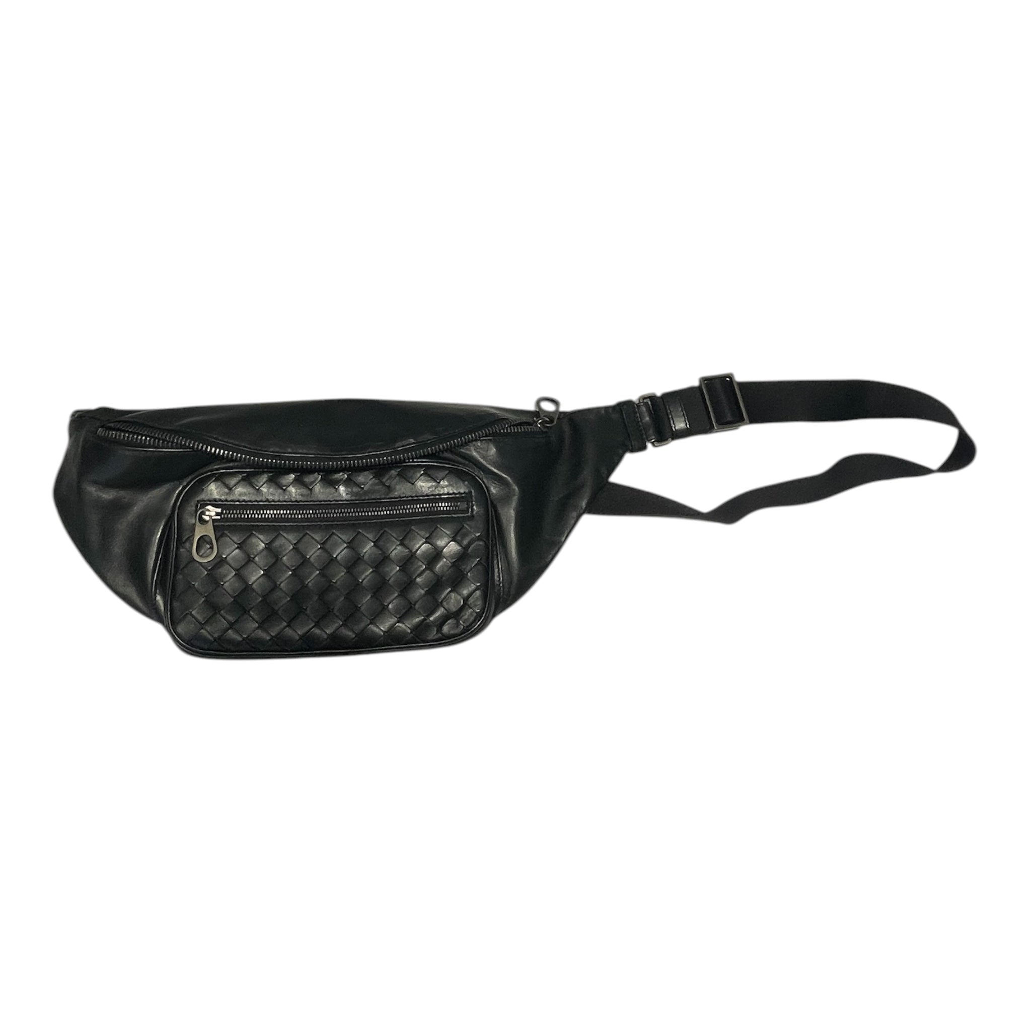 BOTTEGA VENETA/Fanny Pack/Leather/BLK/Intrecciato Leather Waist Bag view 1