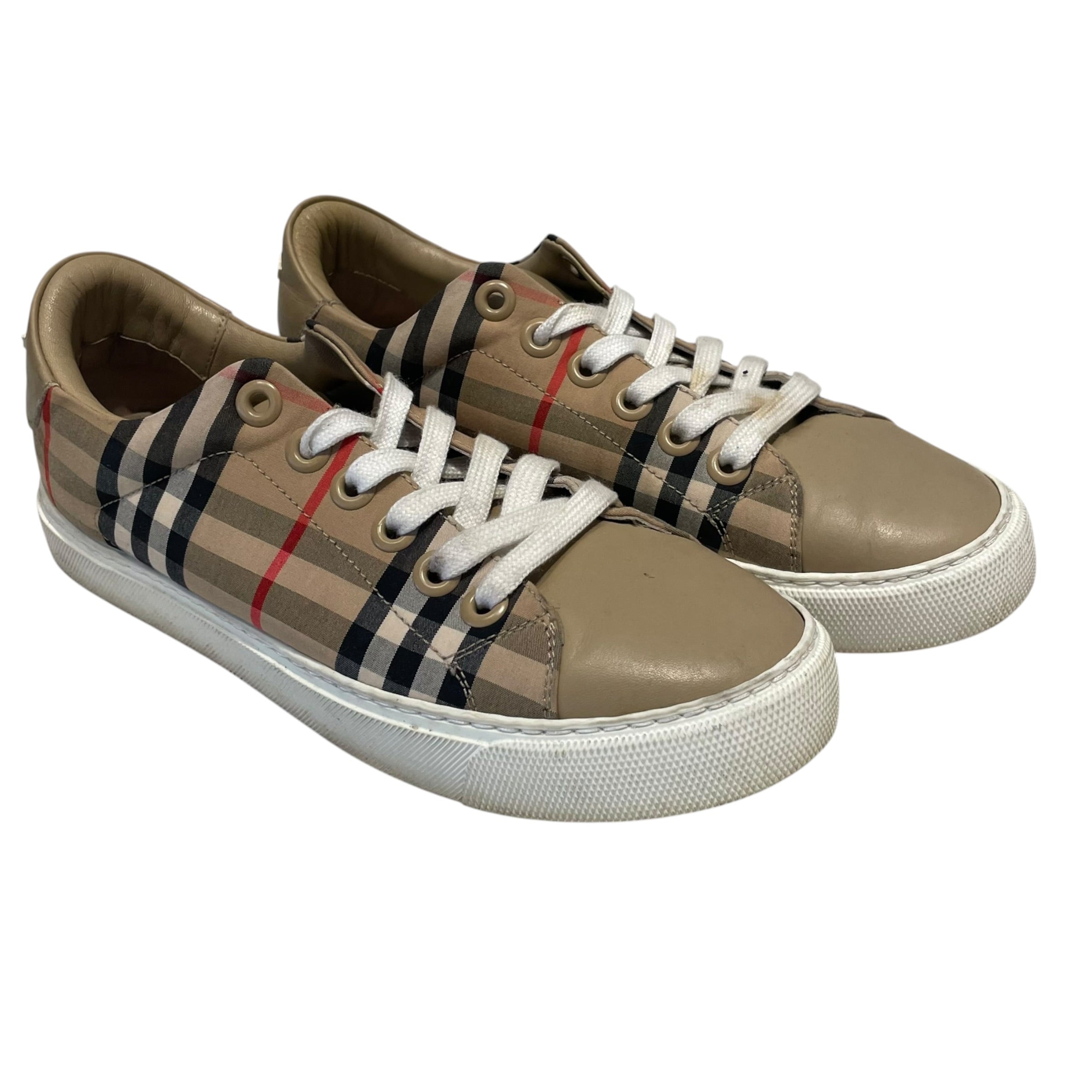 BURBERRY/Low-Sneakers/US 5.5/Plaid/Leather/BEG/Signature Paid Sneakers view 1