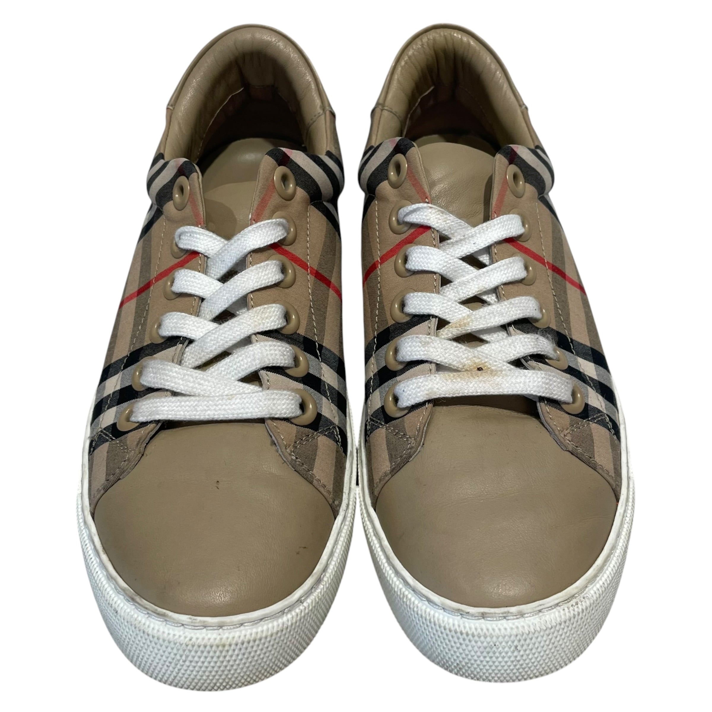 BURBERRY/Low-Sneakers/US 5.5/Plaid/Leather/BEG/Signature Paid Sneakers view 4